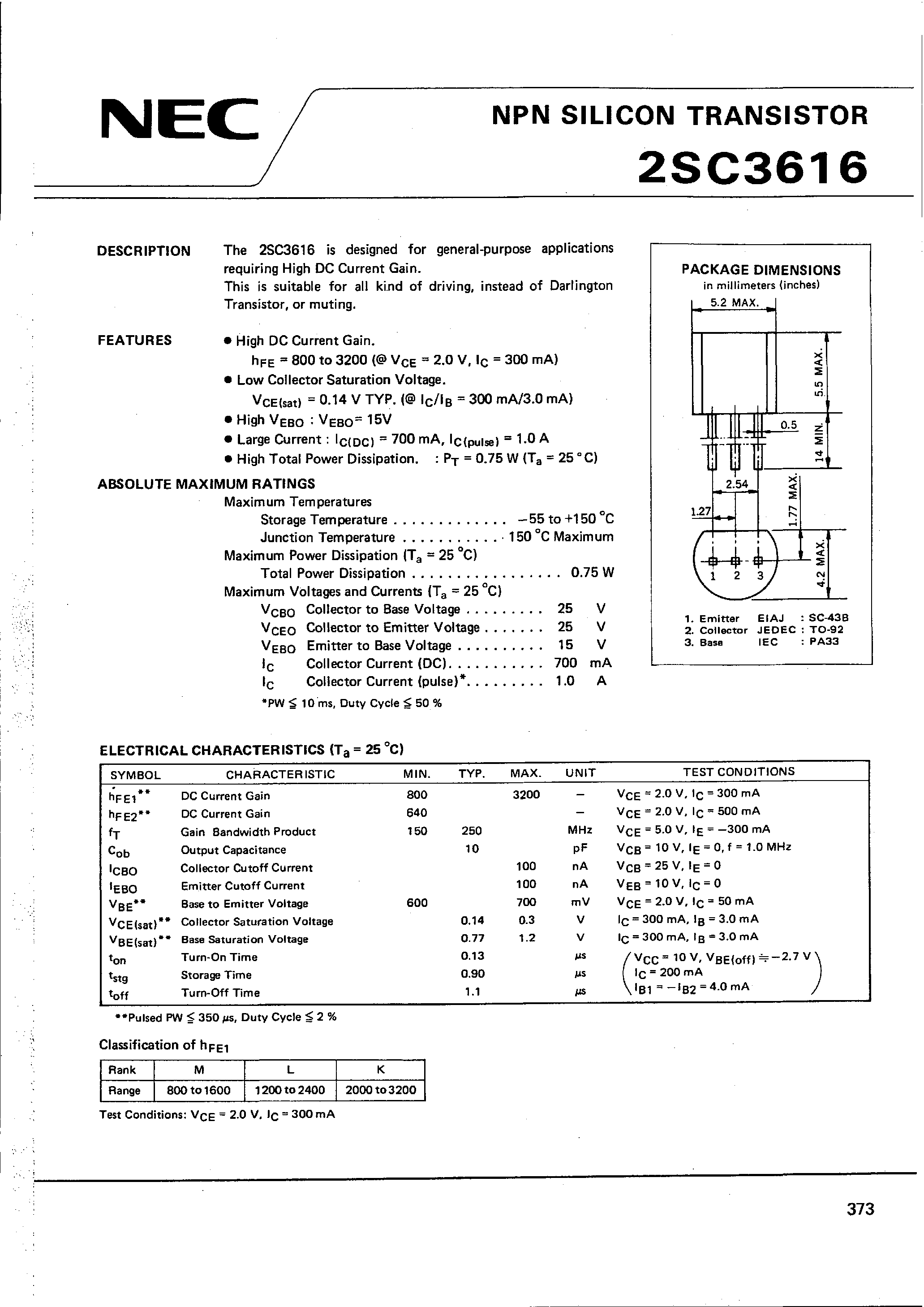 Datasheet C3616 - Search -----> 2SC3616 page 1