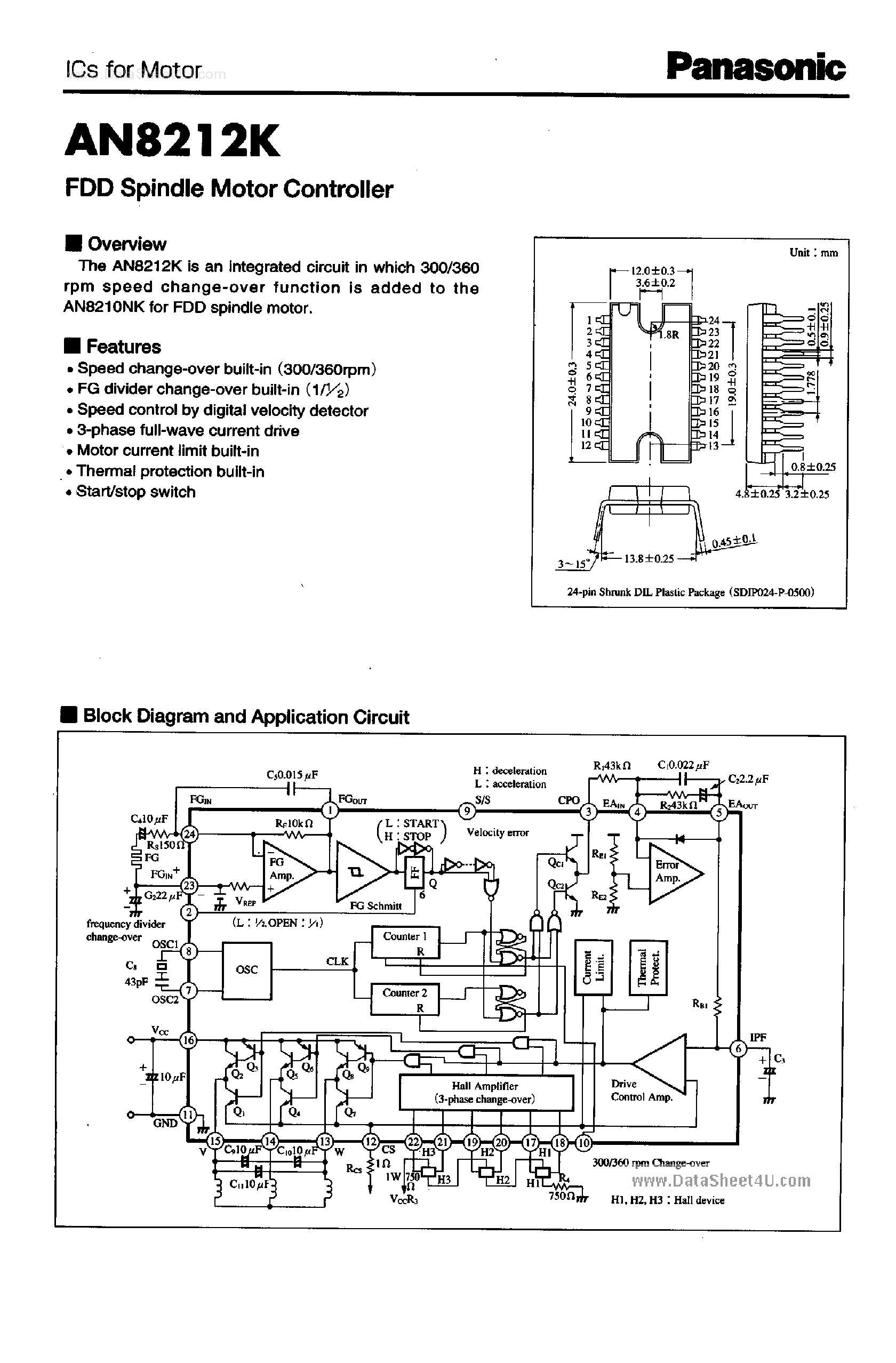 Даташит AN8212K - FDD Spindle Motor Controller страница 1