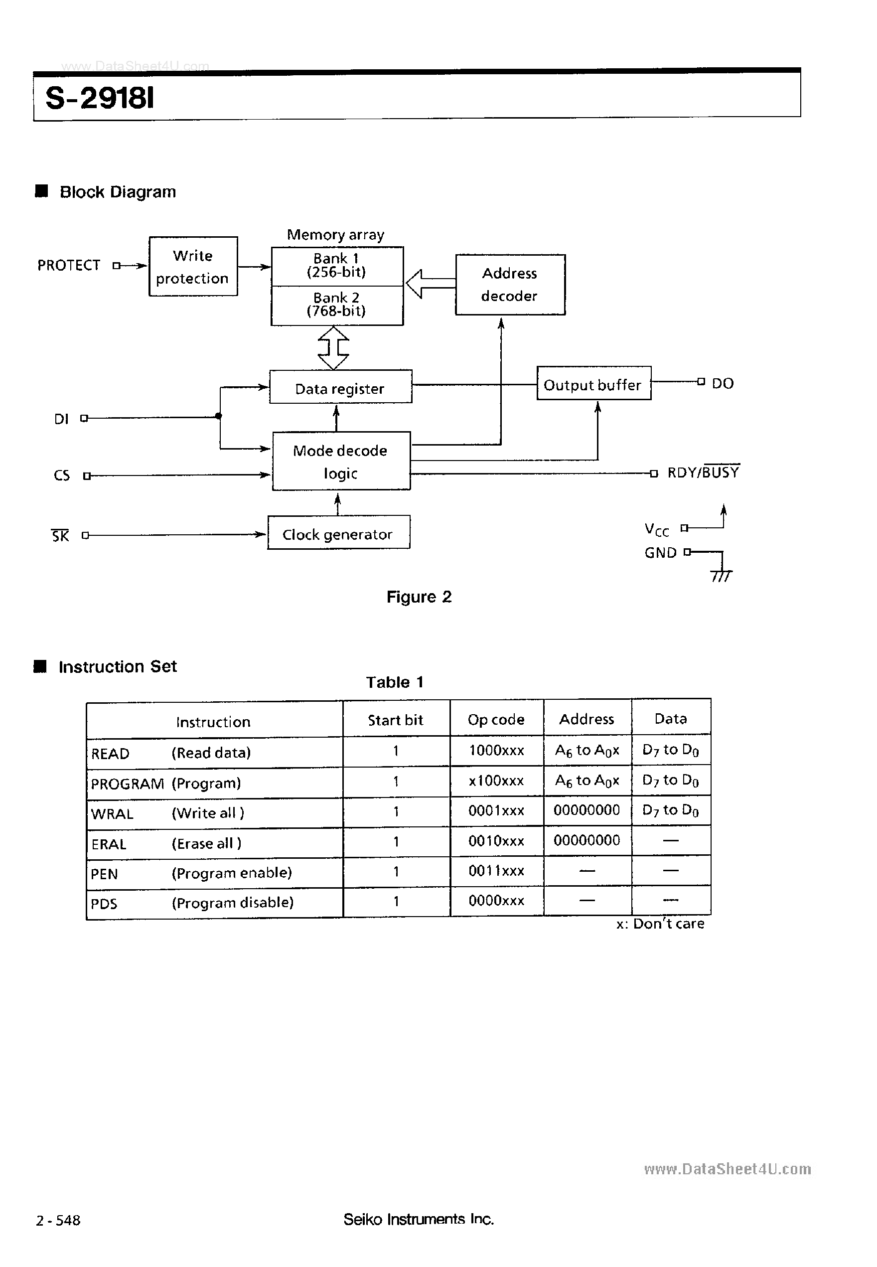 Datasheet S-2918I - CMOS 1K-Bit Serial EPROM Easy Interface page 2