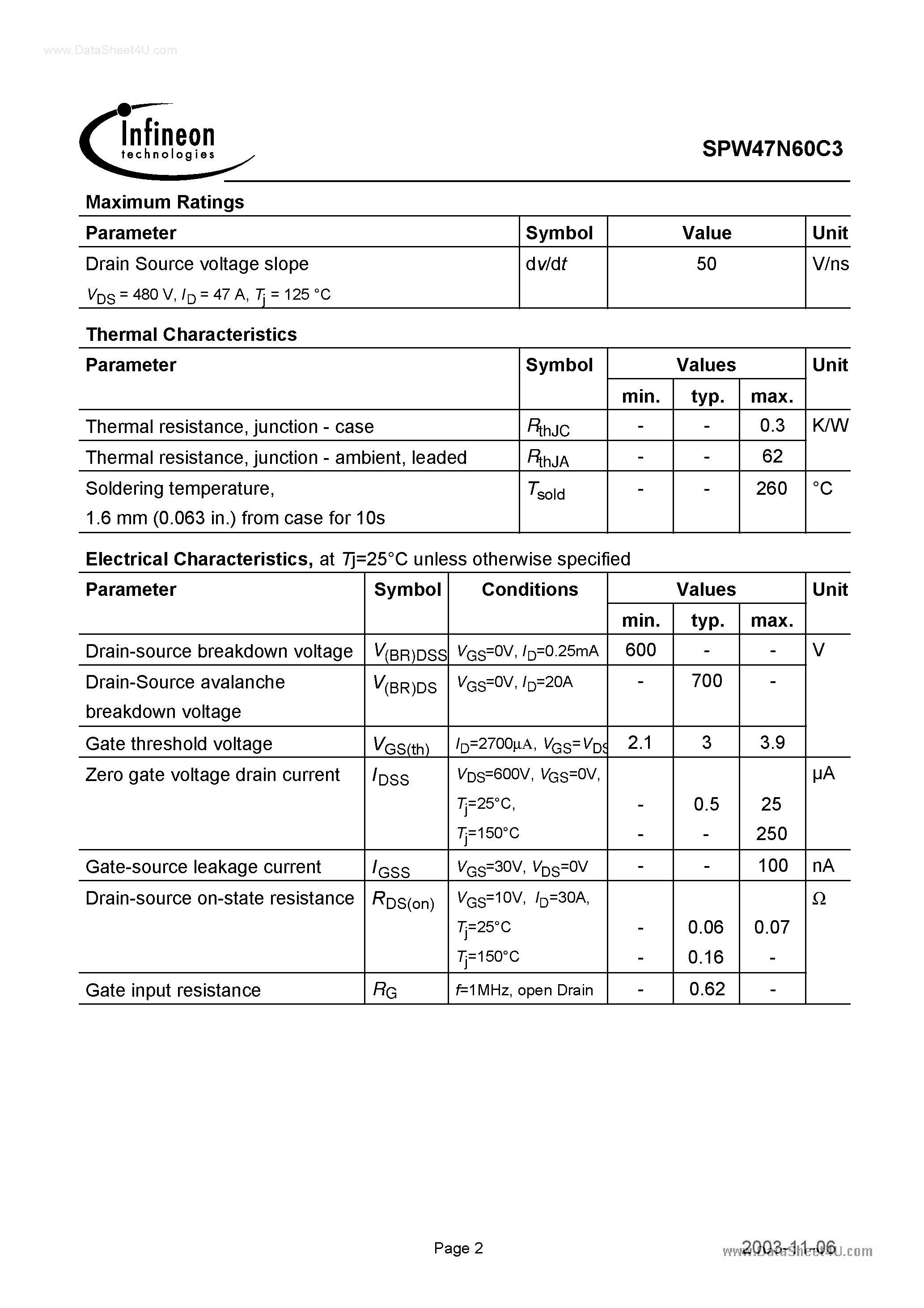 Даташит на микросхему 47N60C3 страница 2 Даташит 47N60C3 - Search -----> SPW47N60C3 страница 2