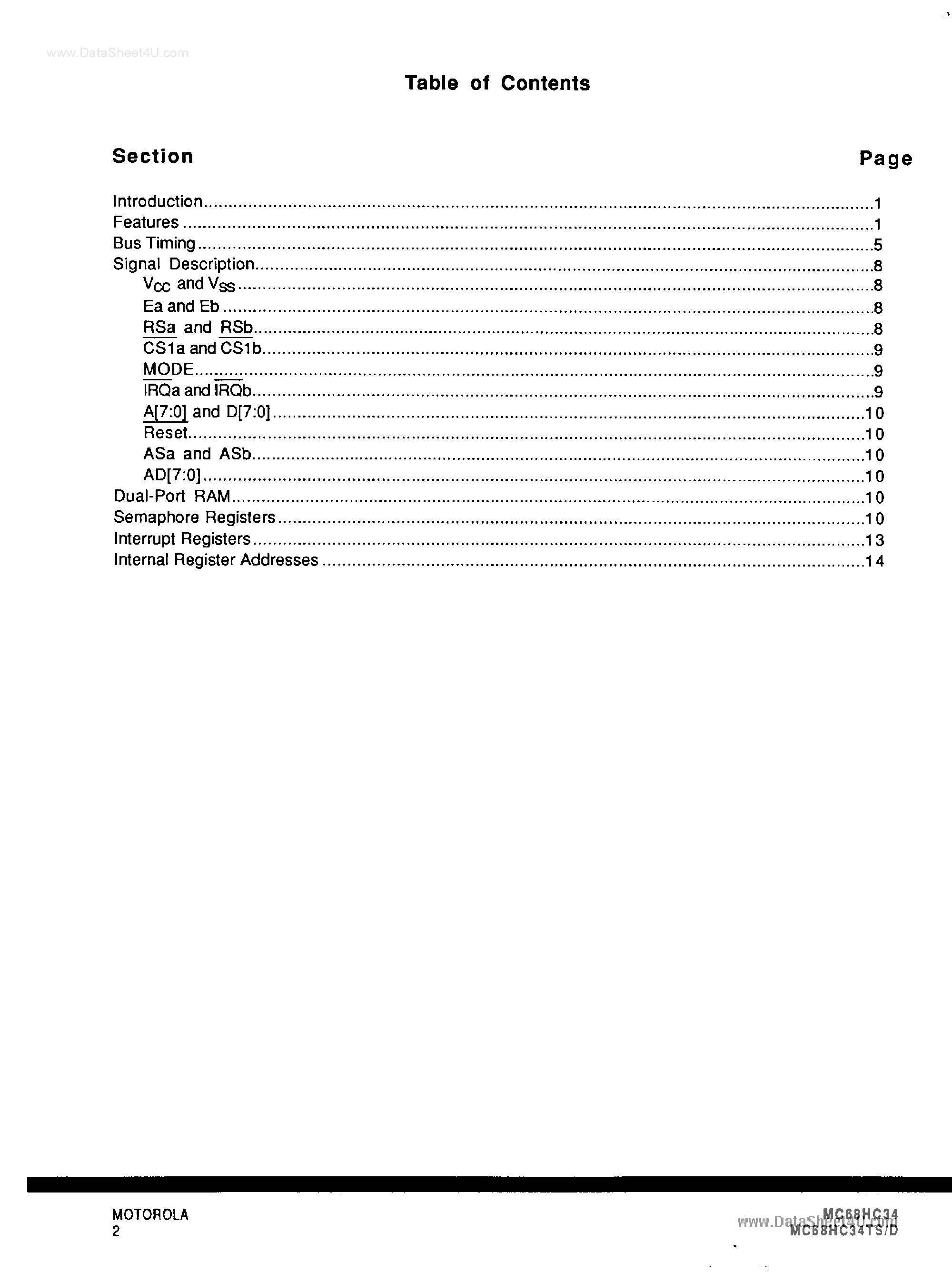 Datasheet MC68HC34 - Dual Port RAM Memory Unit page 2