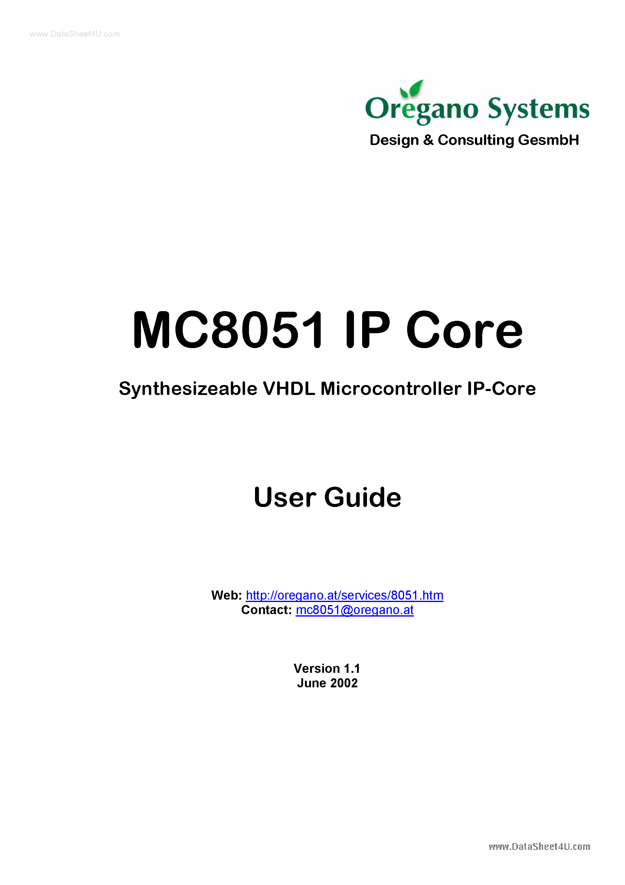 Datasheet MC8051 - IP Core page 1