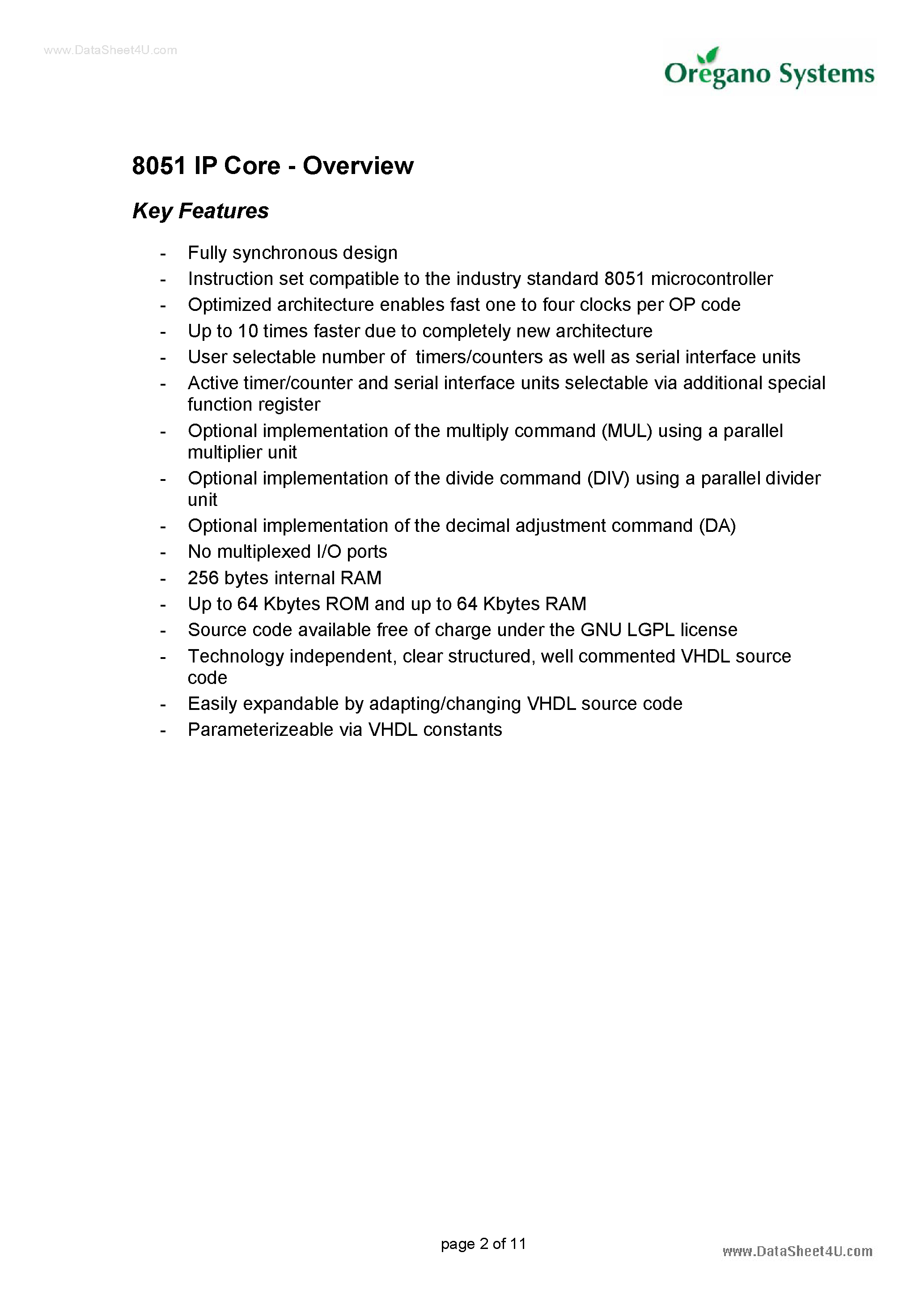 Datasheet MC8051 - IP Core page 2