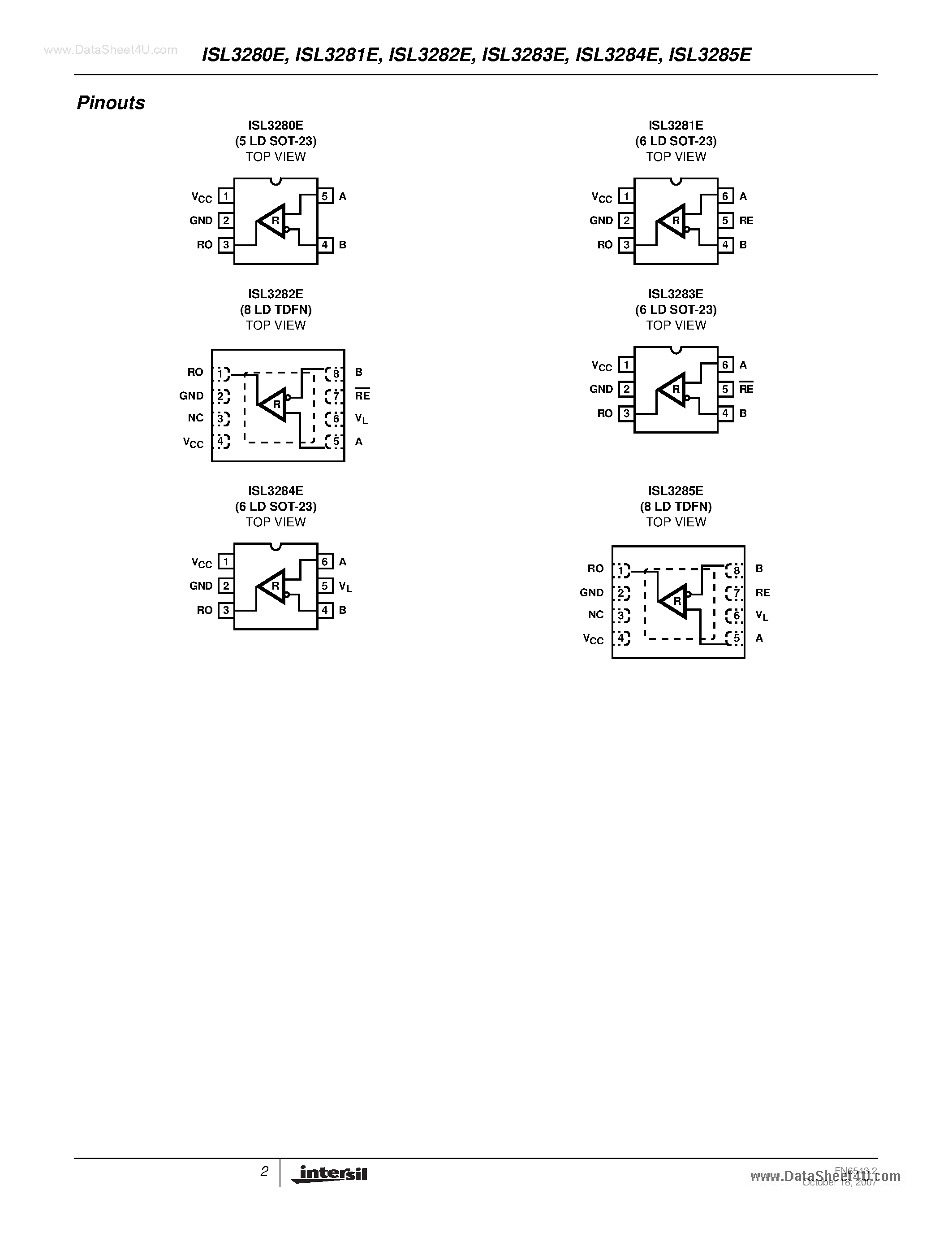 Datasheet ISL3280E - (ISL3280E - ISL3285E) RS-485/RS-422 Receivers page 2