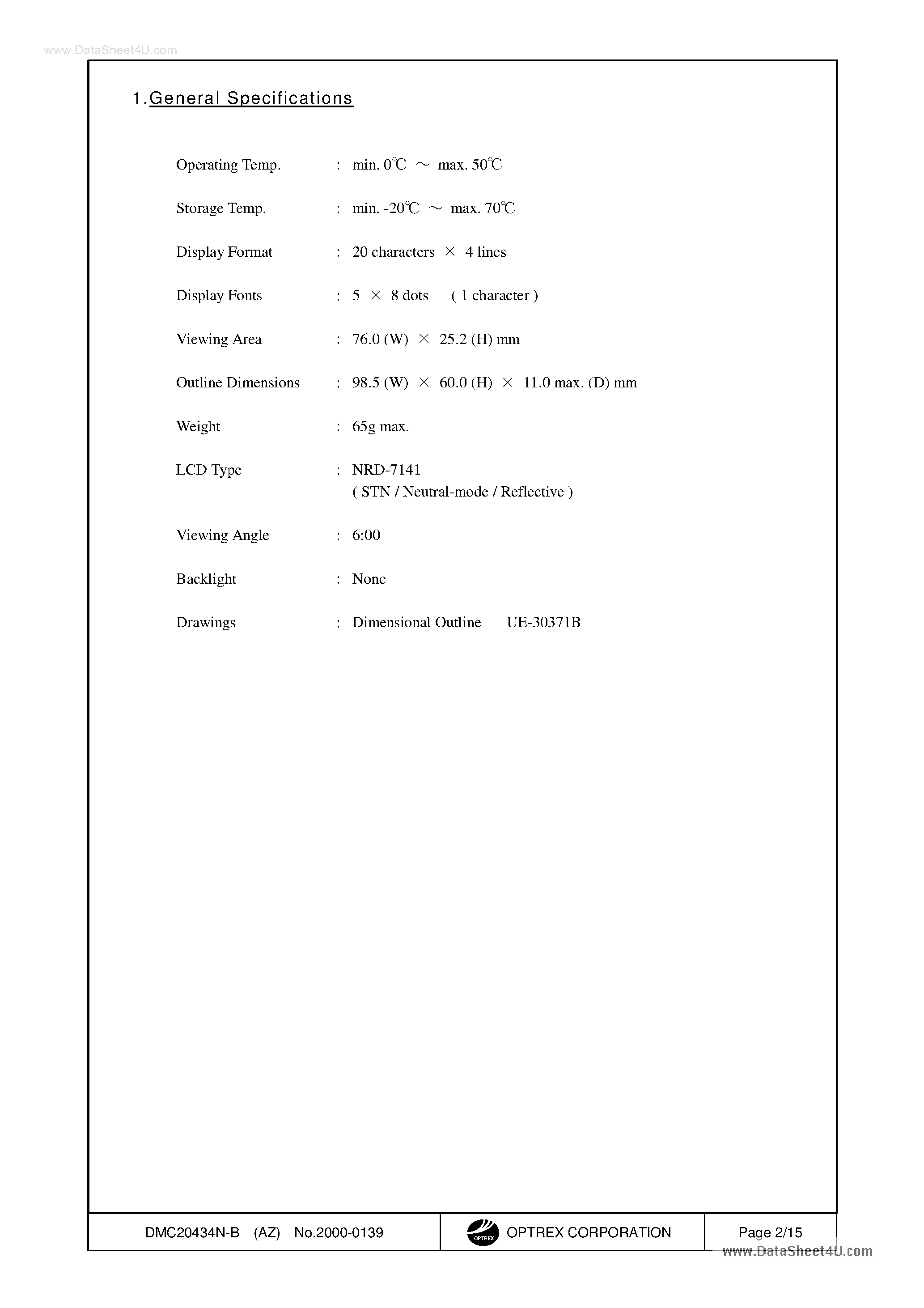 Datasheet DMC20434N-B - LCD Module page 2