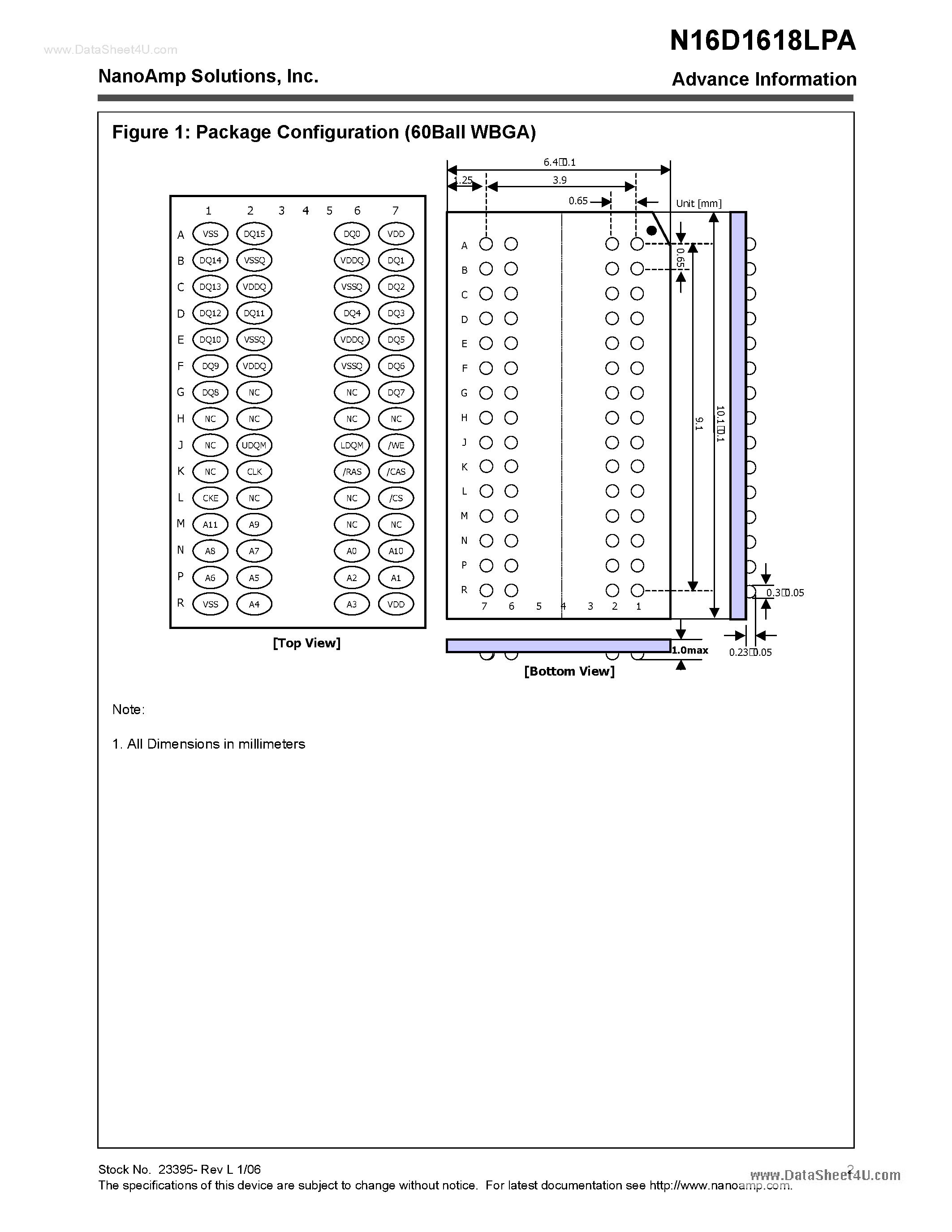 Даташит N16D1618LPA - 512K X 16 Bits X 2 Banks Low Power Synchronous DRAM страница 2