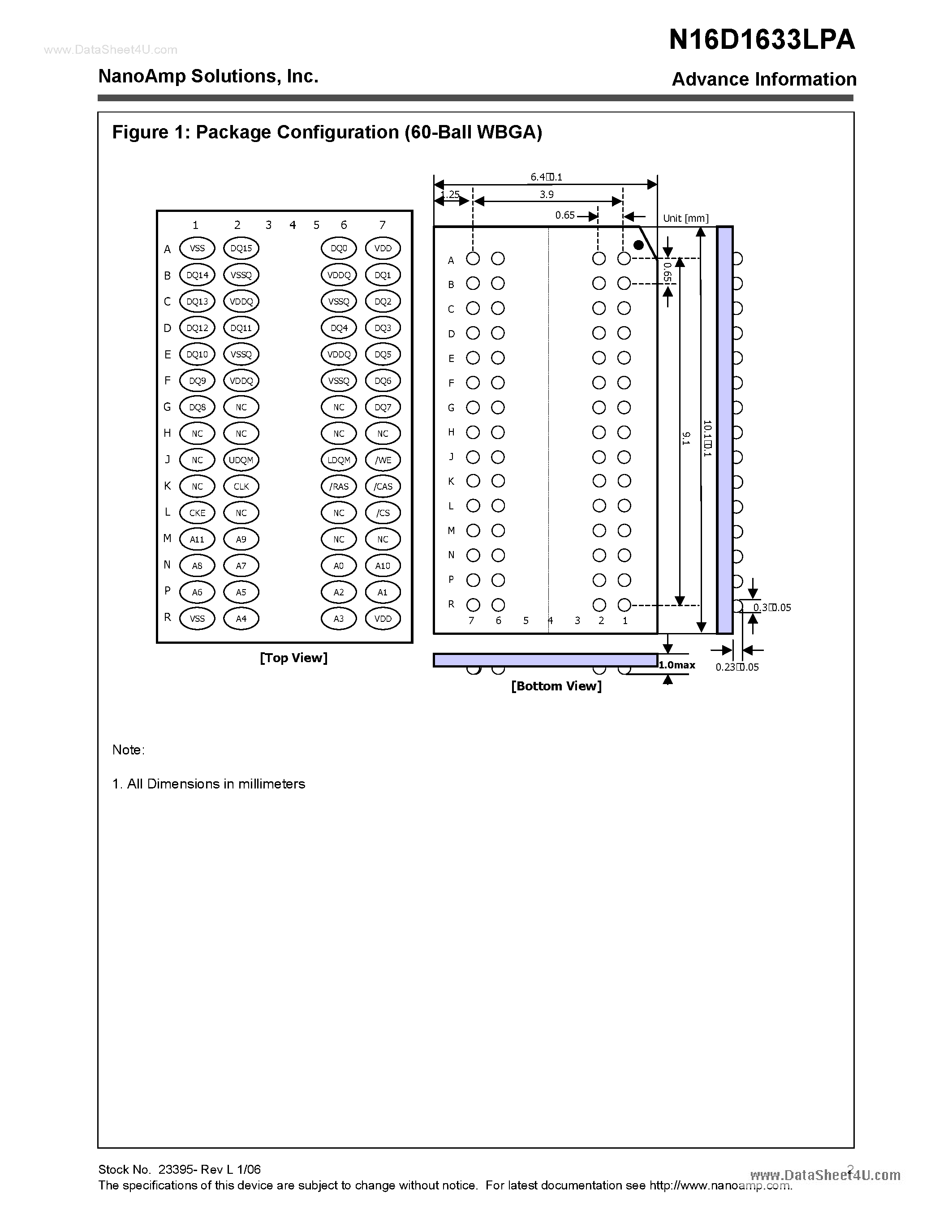 Даташит N16D1633LPA - 512K X 16 Bits X 2 Banks Low Power Synchronous DRAM страница 2