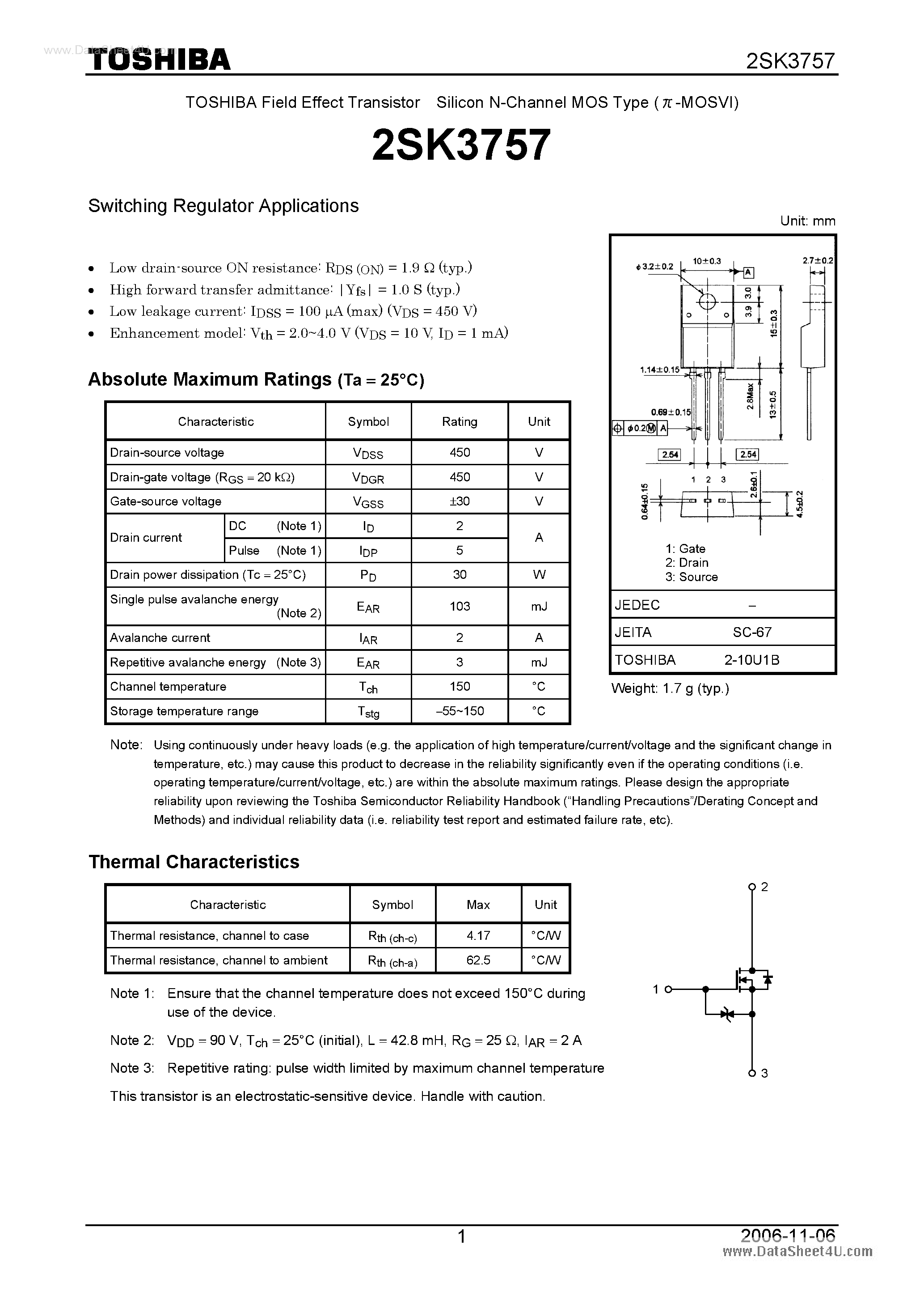 Datasheet K3757 - Search -----> 2SK3757 page 1