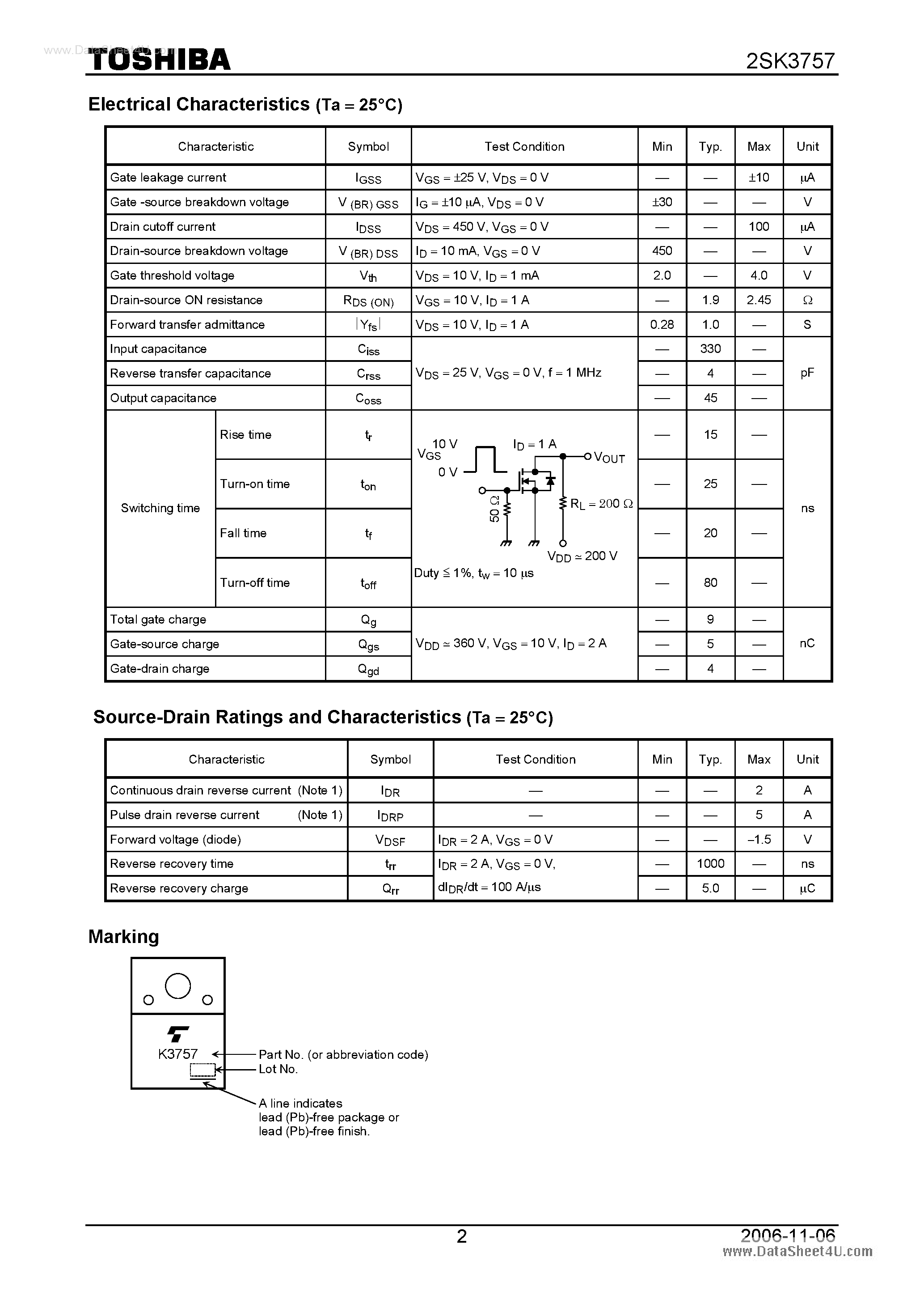 Datasheet K3757 - Search -----> 2SK3757 page 2