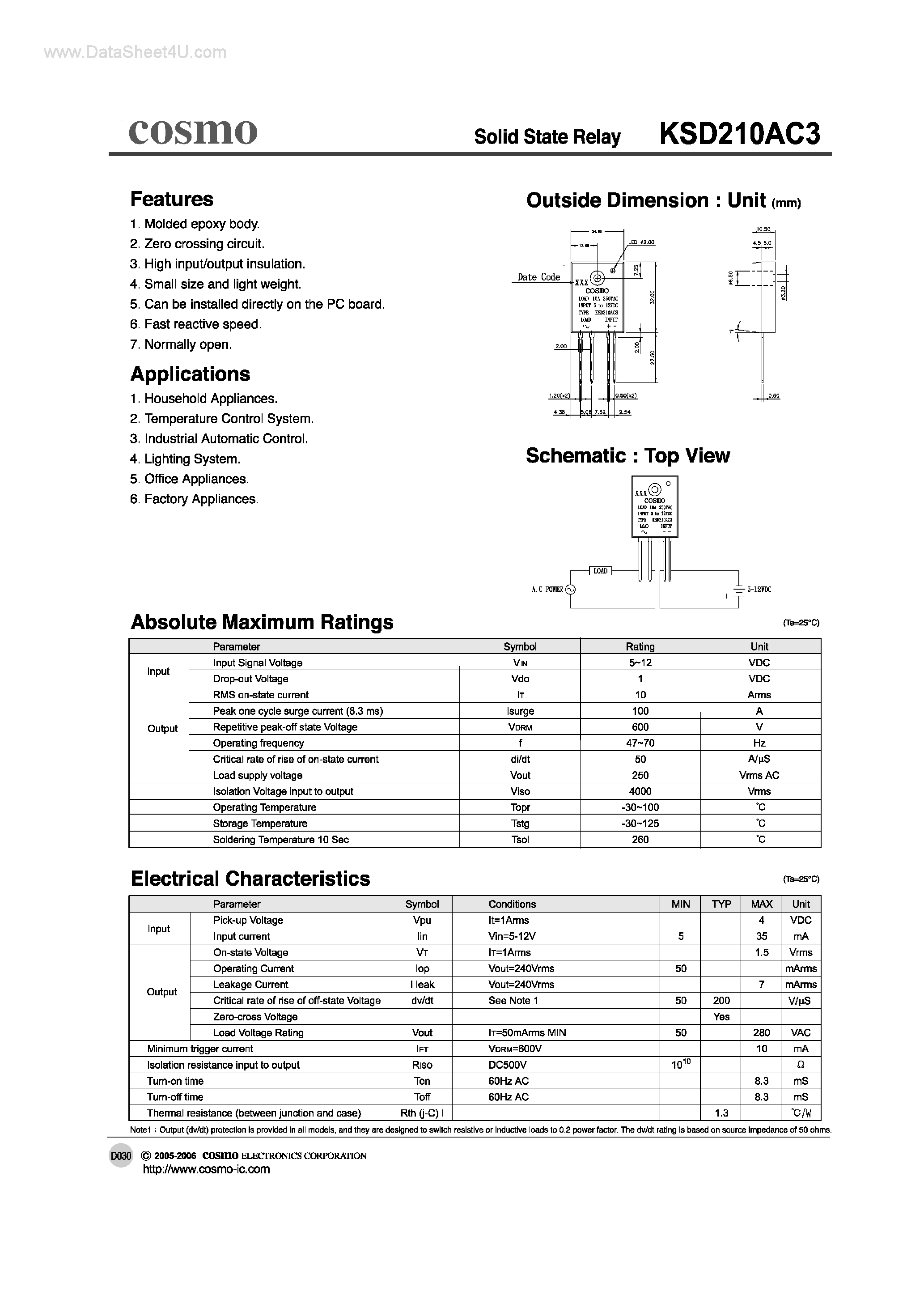 Даташит KSD210AC3 - Solid State Relay страница 1