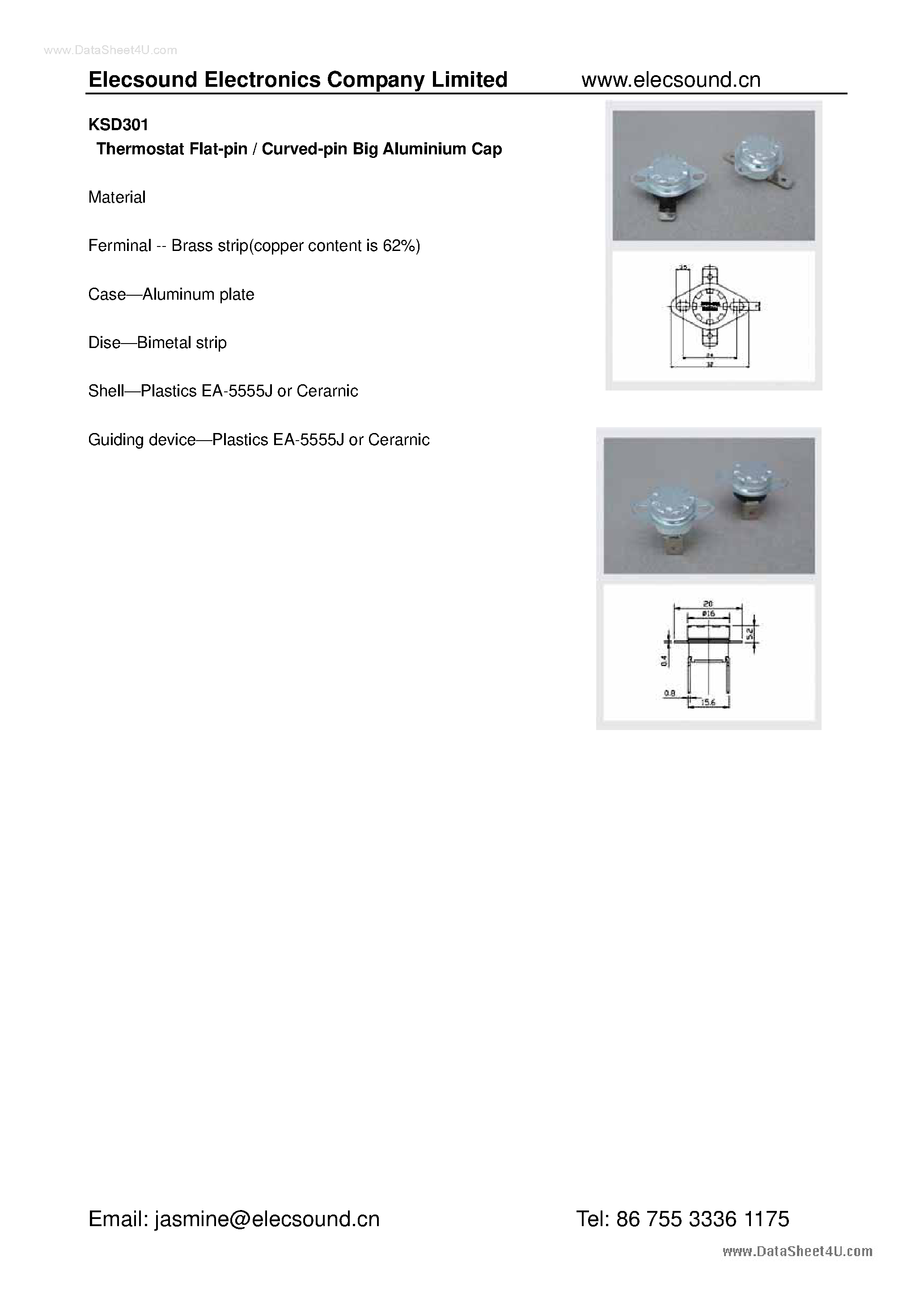 Datasheet KSD301 - Curved Pin Big Aluminium Cap page 1