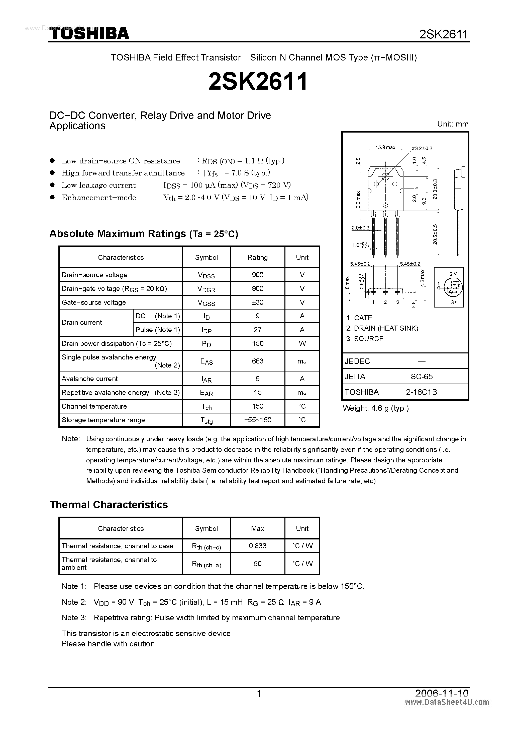 Datasheet K2611 - Search -----> 2SK2611 page 1