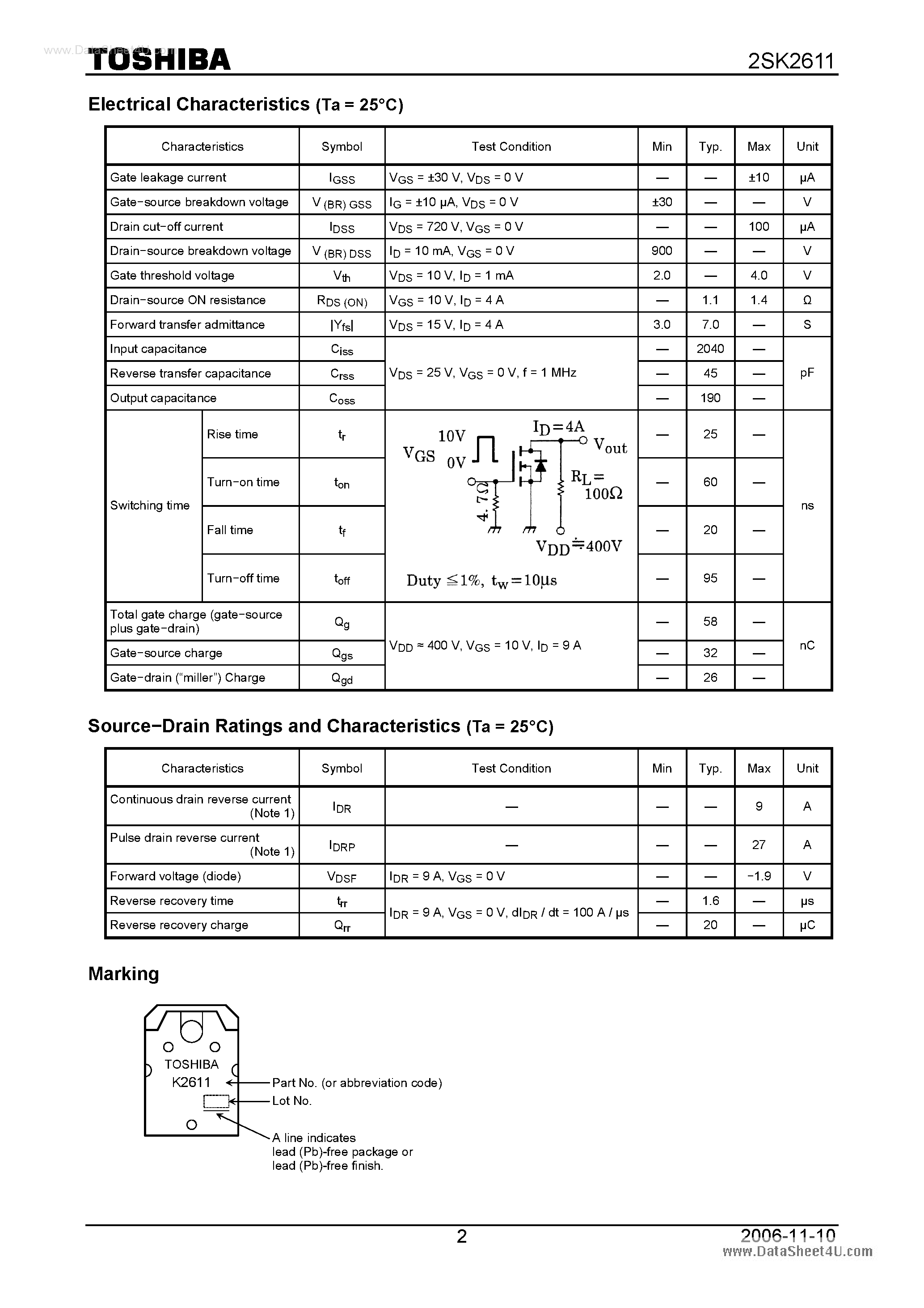 Datasheet K2611 - Search -----> 2SK2611 page 2