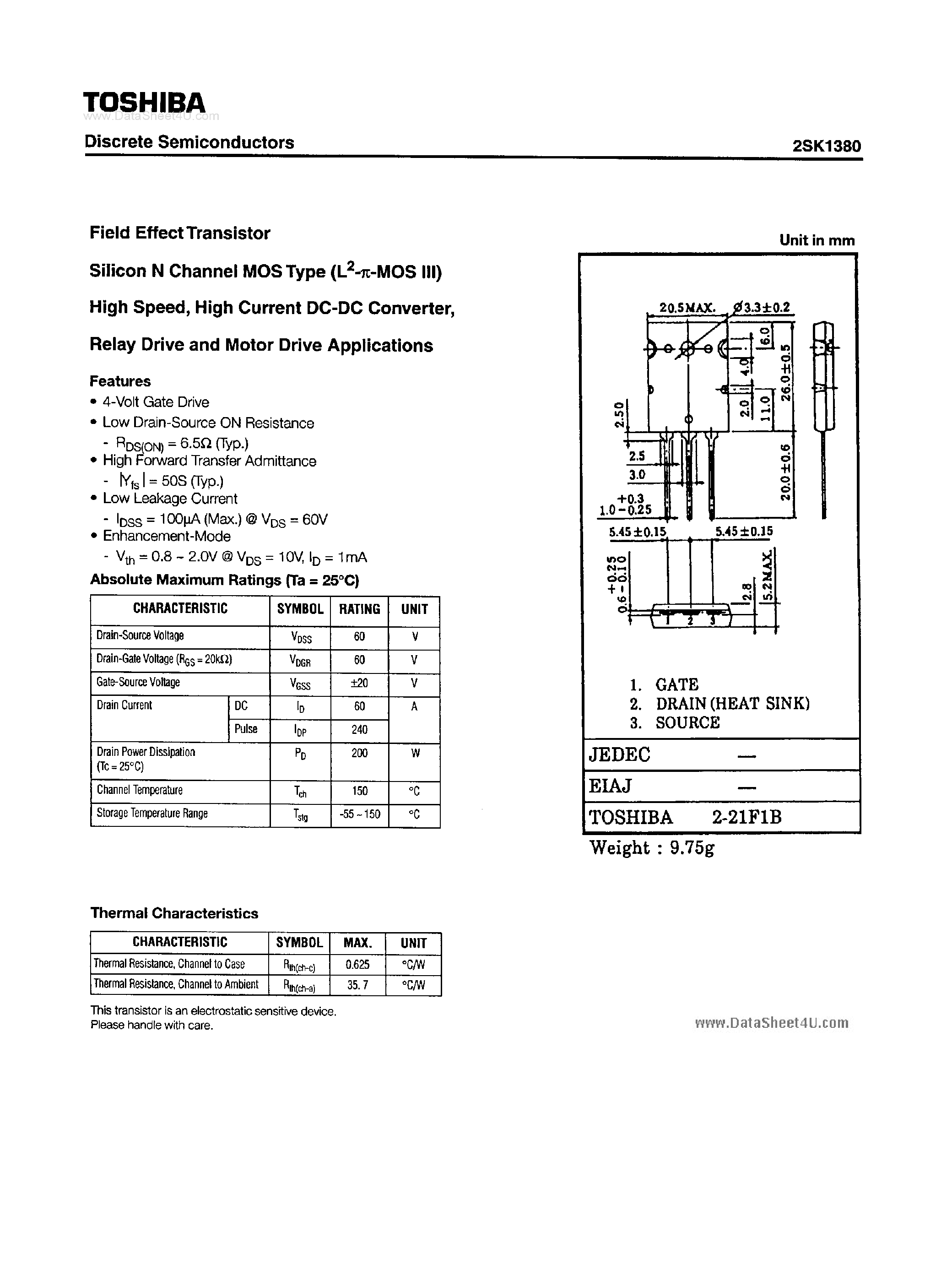 Datasheet 2SK1380 - Field Effect Transistor page 1