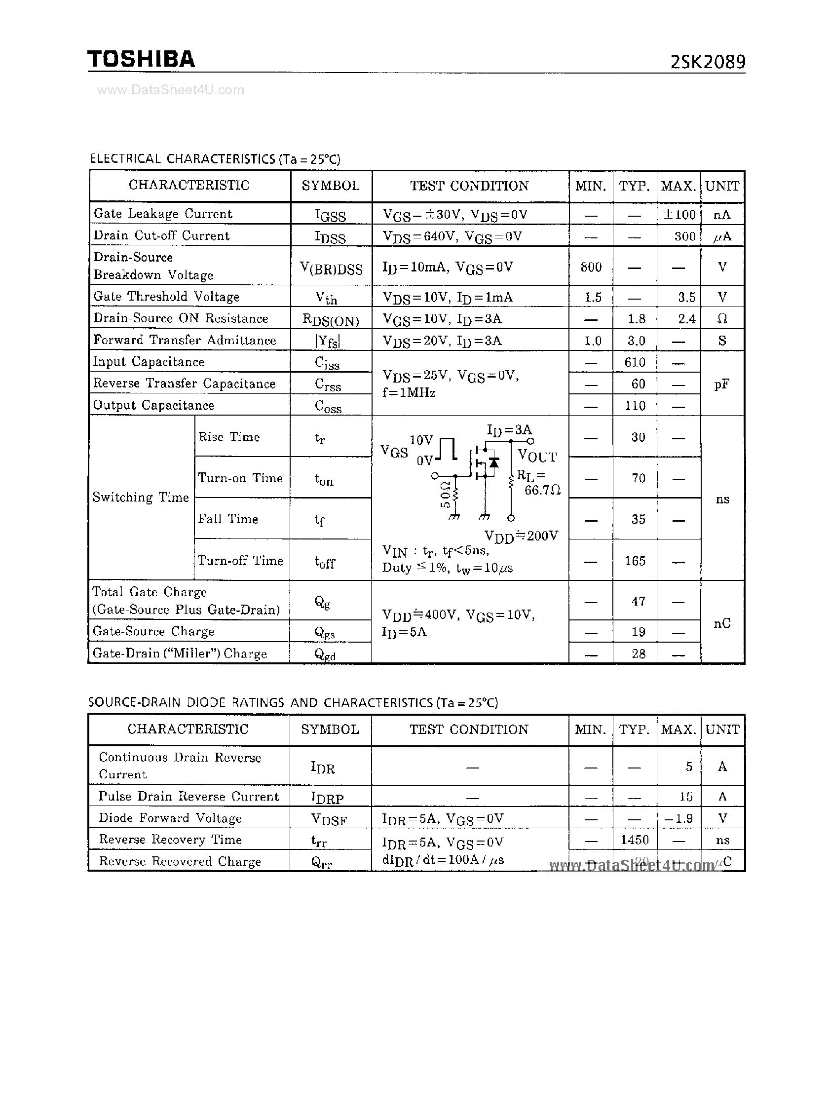 Datasheet 2SK2089 - Field Effect Transistor Silicon N-Channel MOS Type page 2