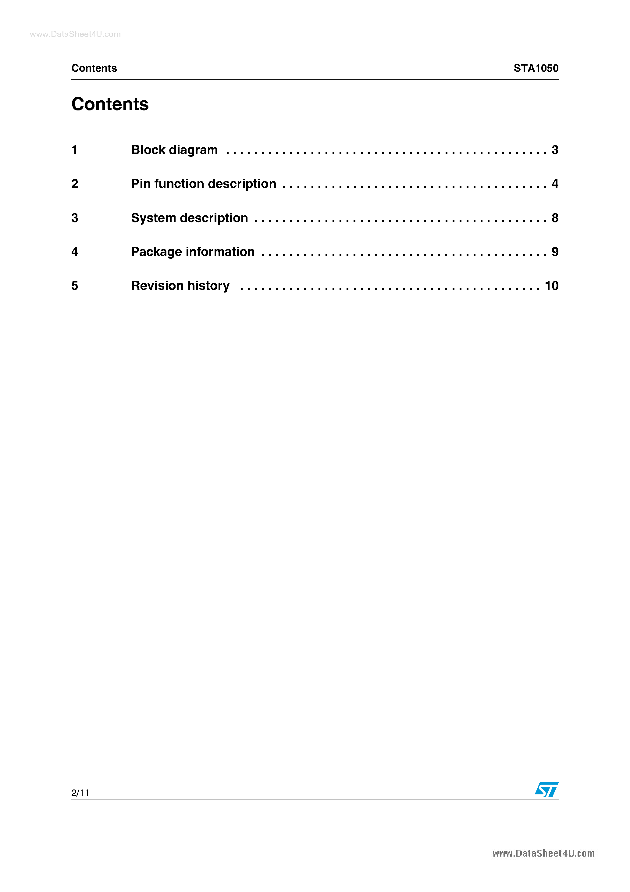 Datasheet STA1050 - CD-Audio one-chip page 2