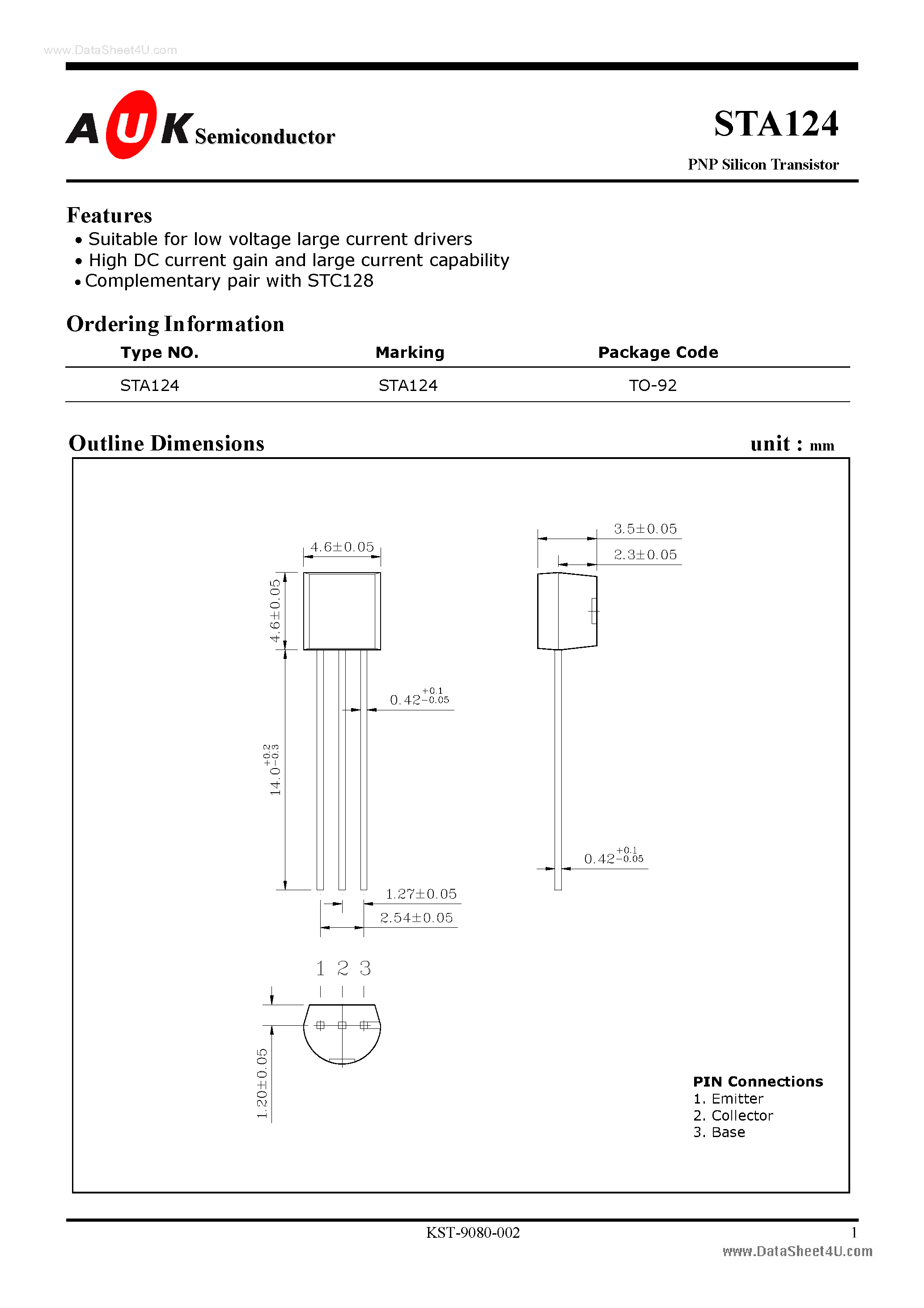 Datasheet STA124 - PNP Silicon Transistor page 1