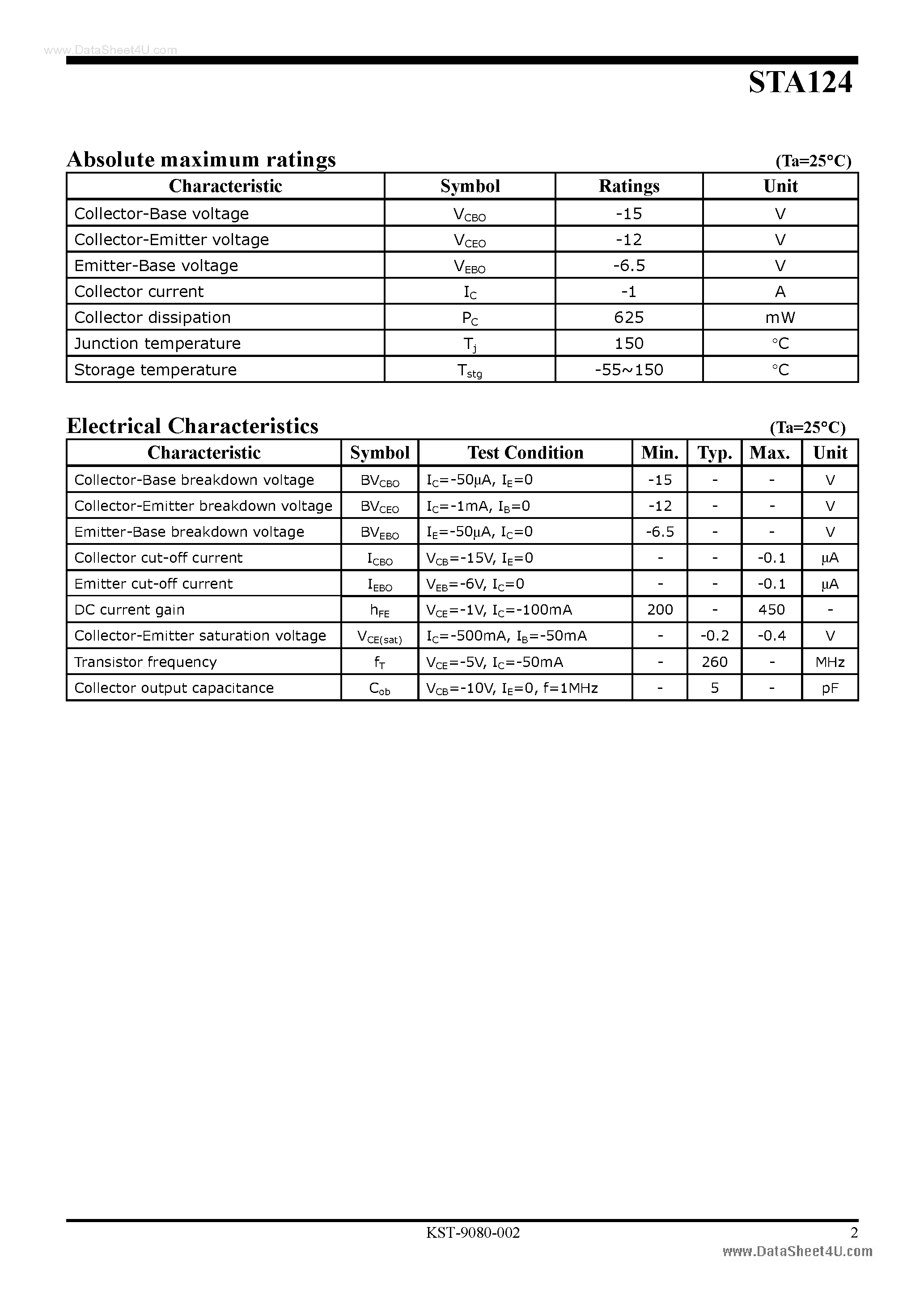 Datasheet STA124 - PNP Silicon Transistor page 2