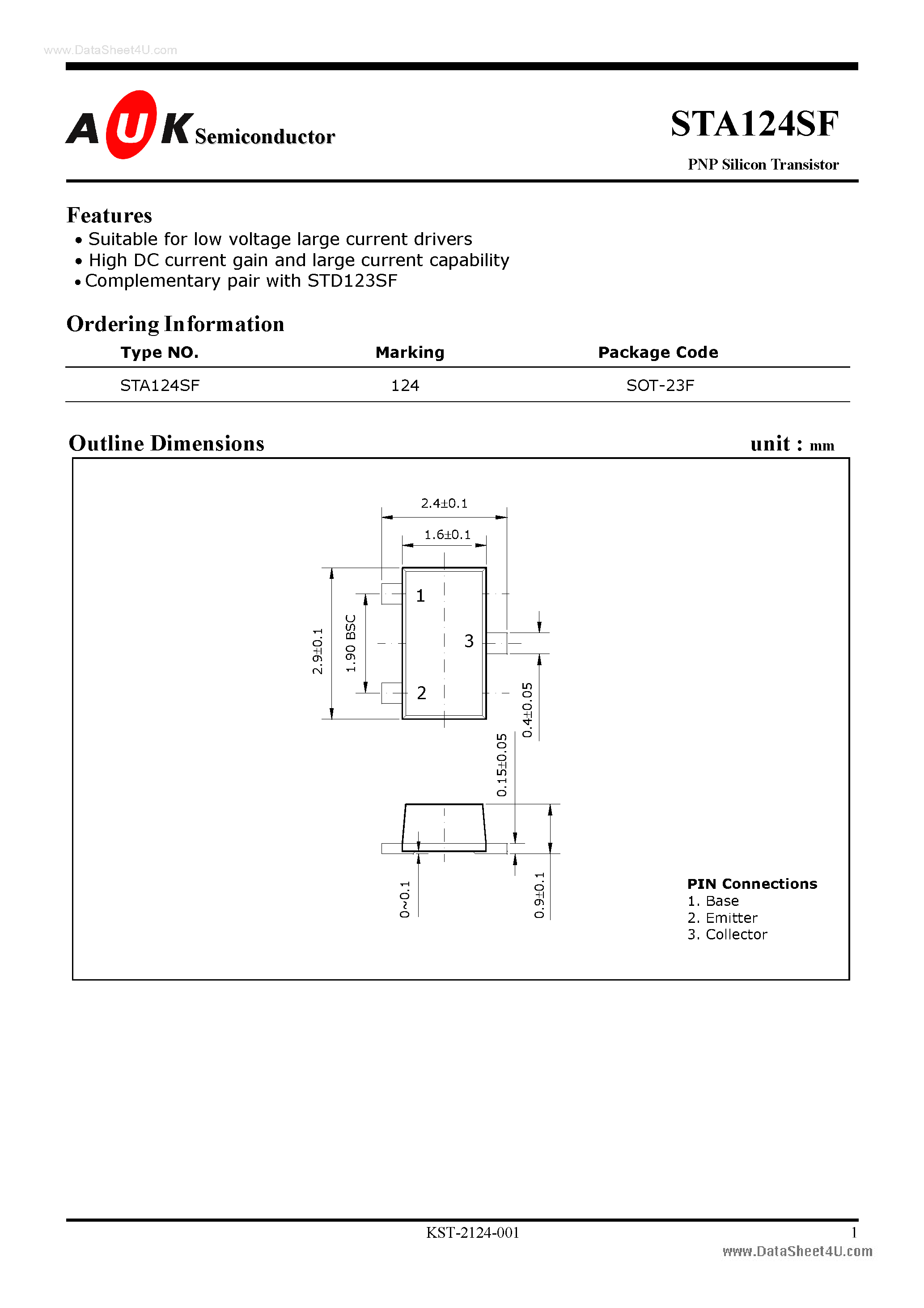 Datasheet STA124SF - PNP Silicon Transistor page 1