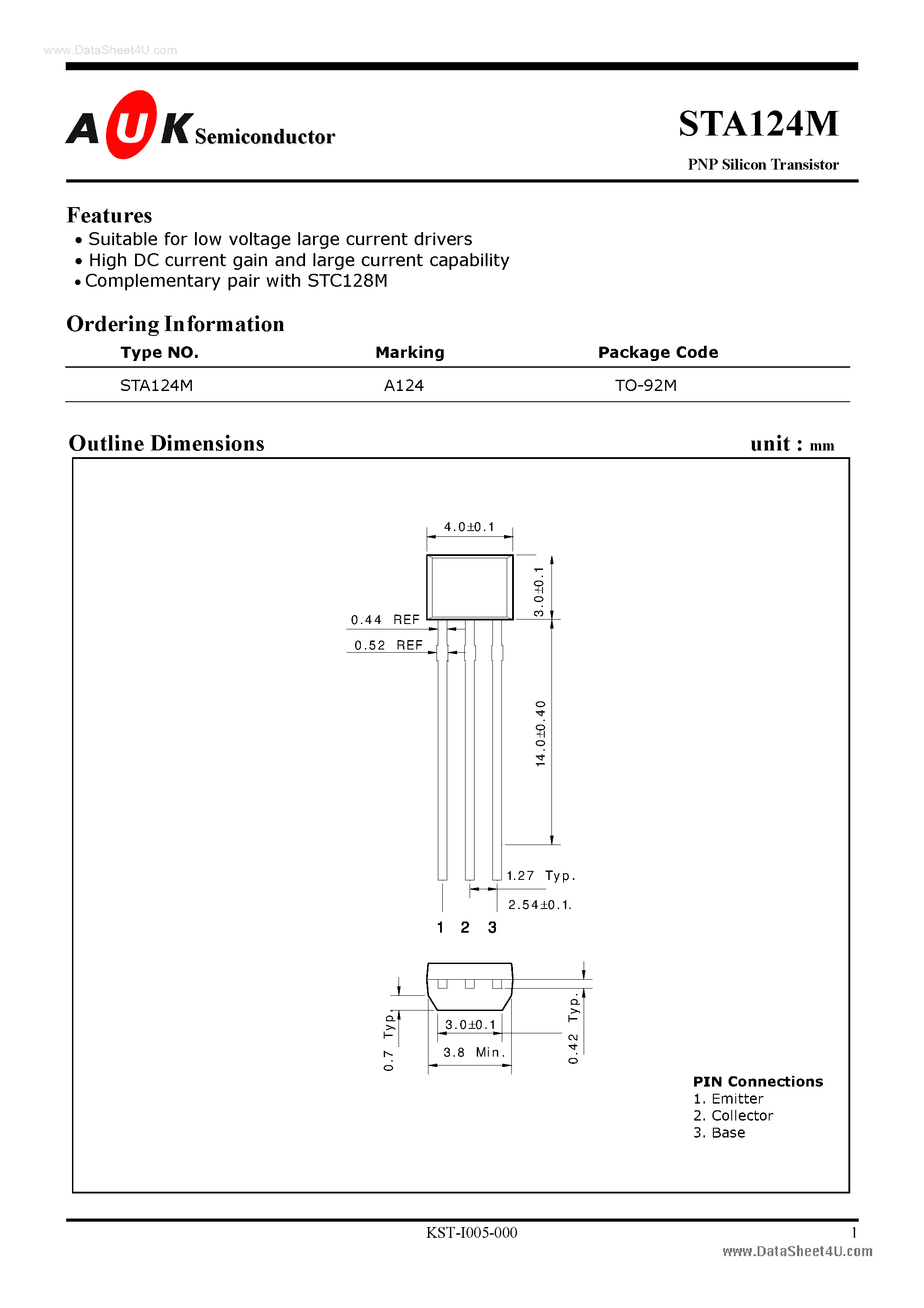 Даташит STA124M - PNP Silicon Transistor страница 1