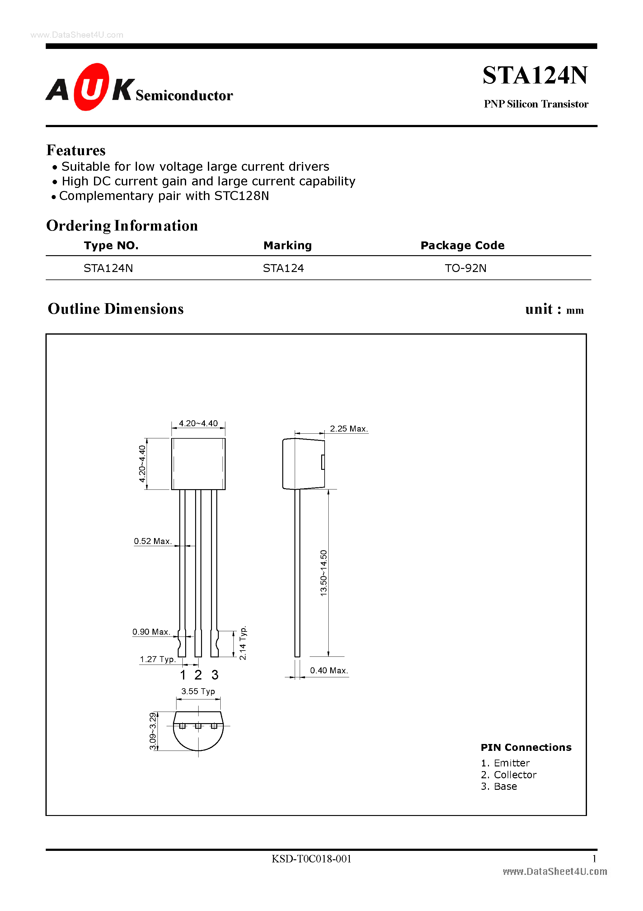 Datasheet STA124N - PNP Silicon Transistor page 1