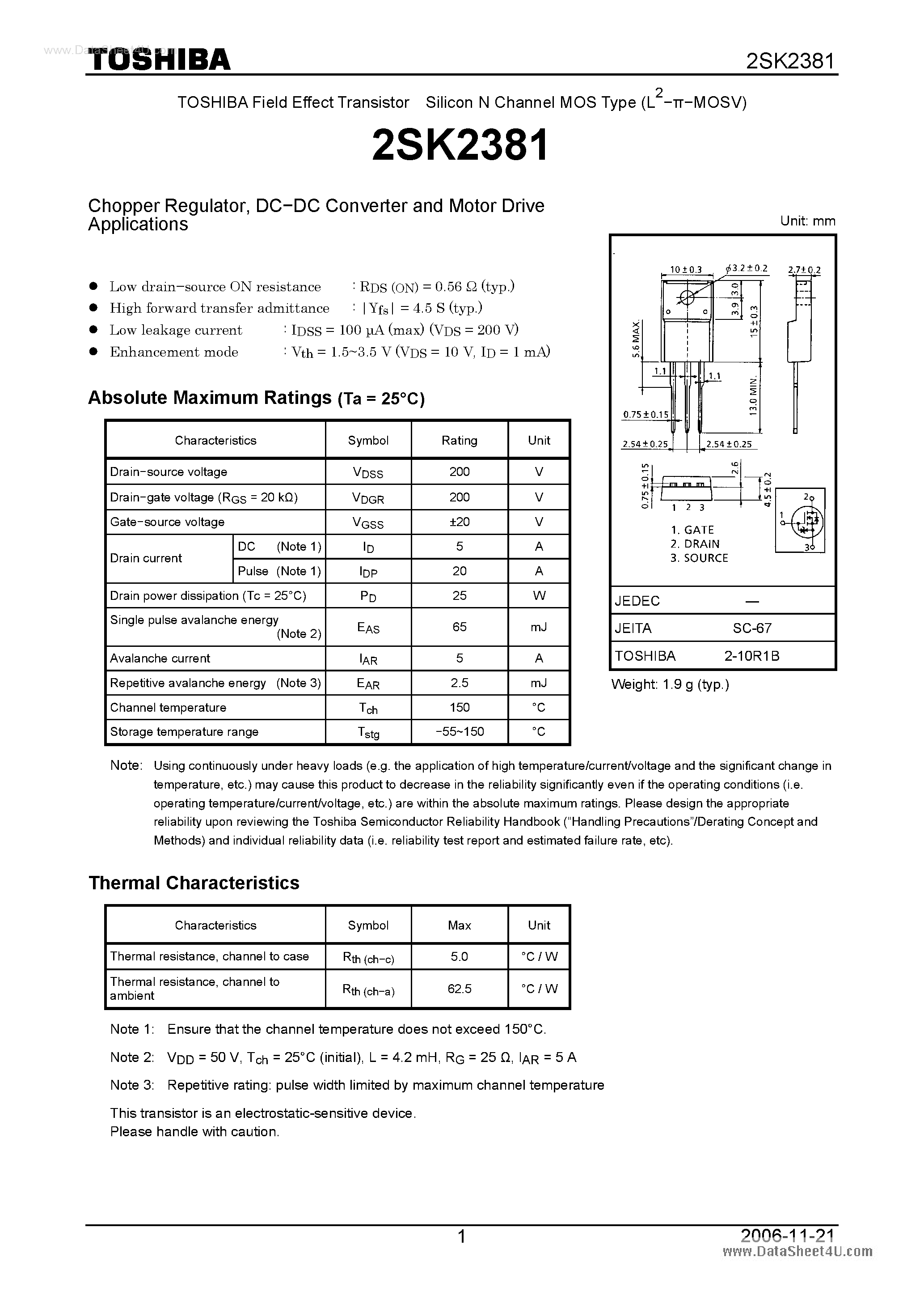 Datasheet K2381 - Search -----> 2SK2381 page 1