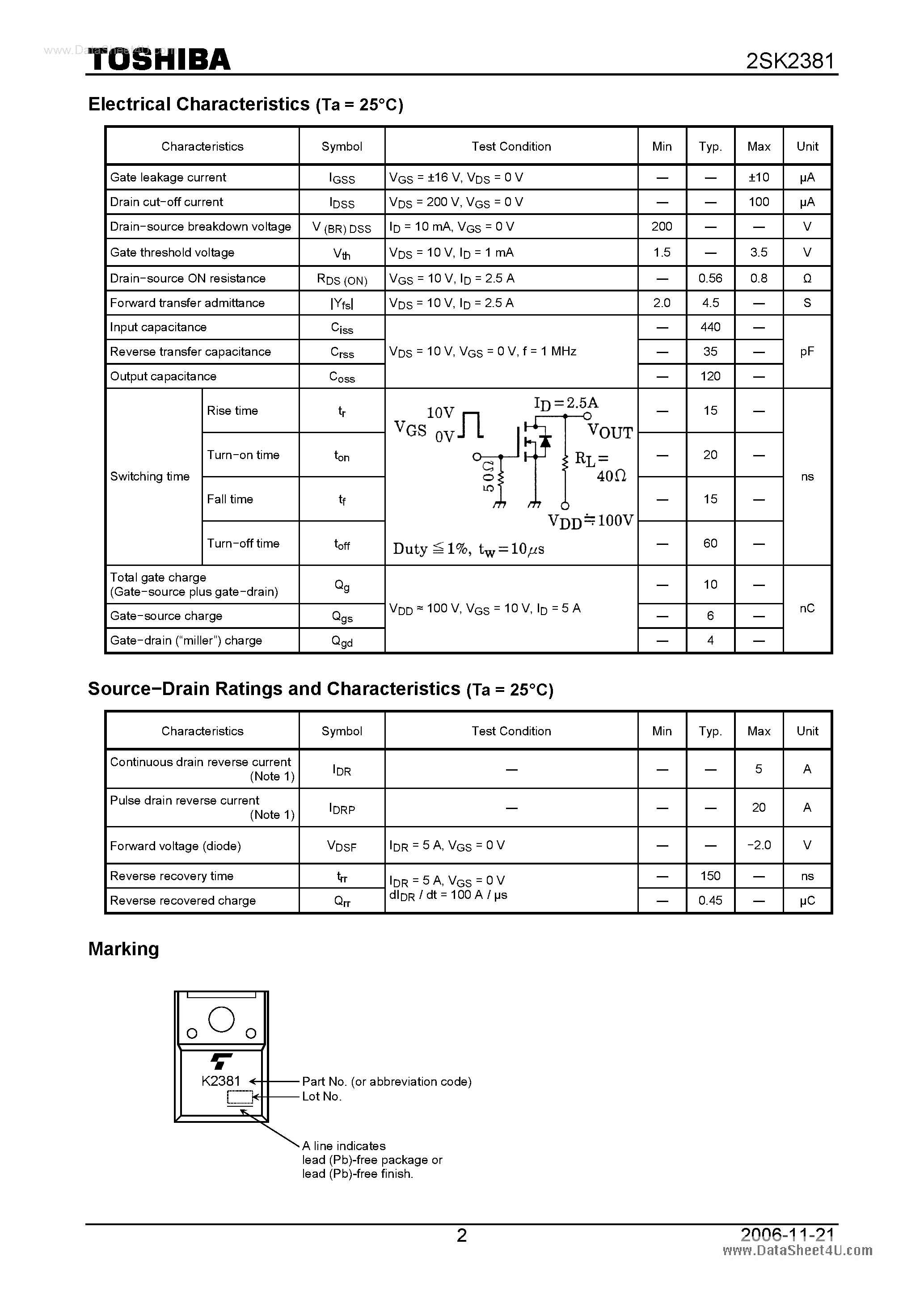 Datasheet K2381 - Search -----> 2SK2381 page 2