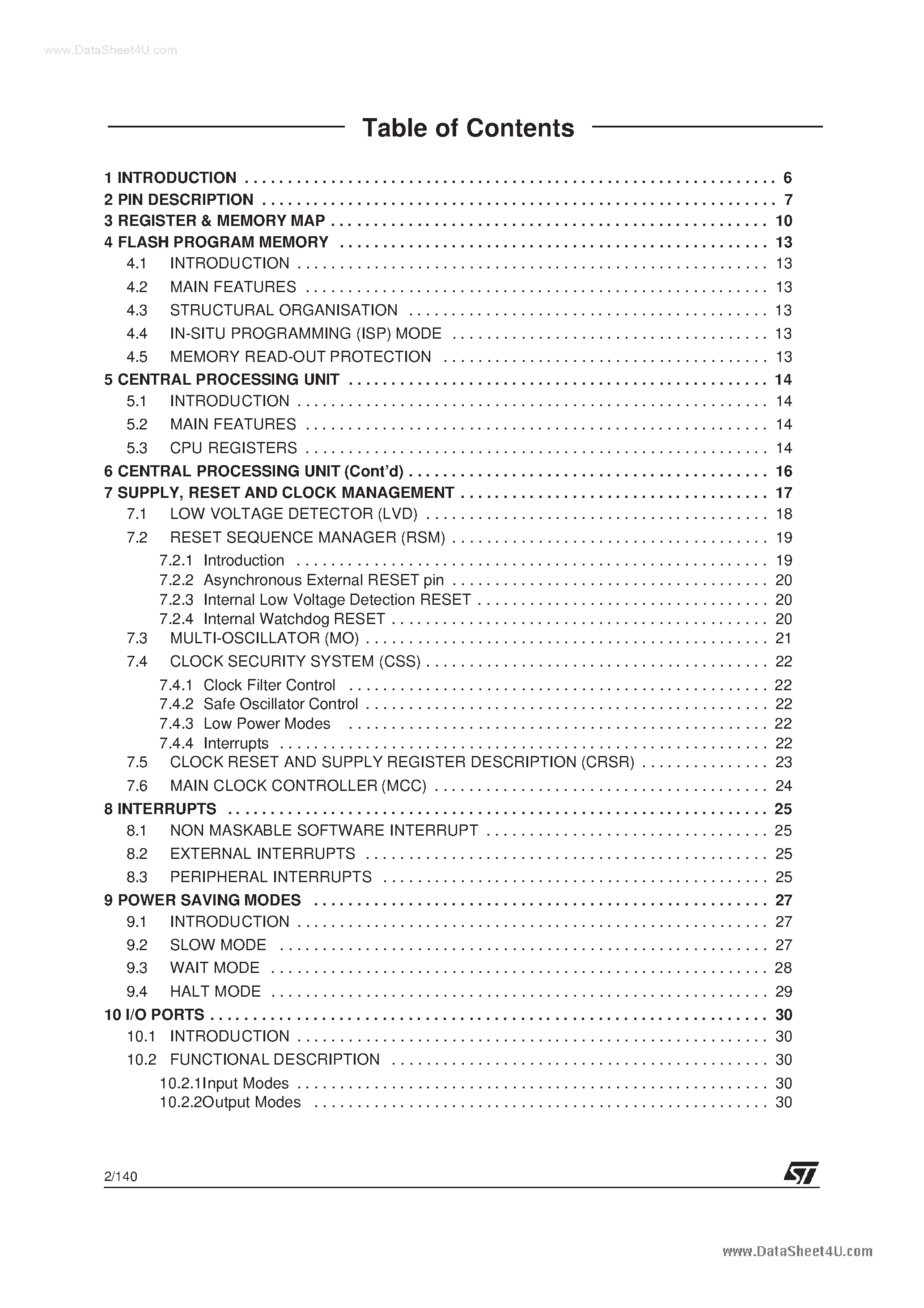 Даташит ST72C104G - (ST72CxxxG) 8-BIT MCU страница 2