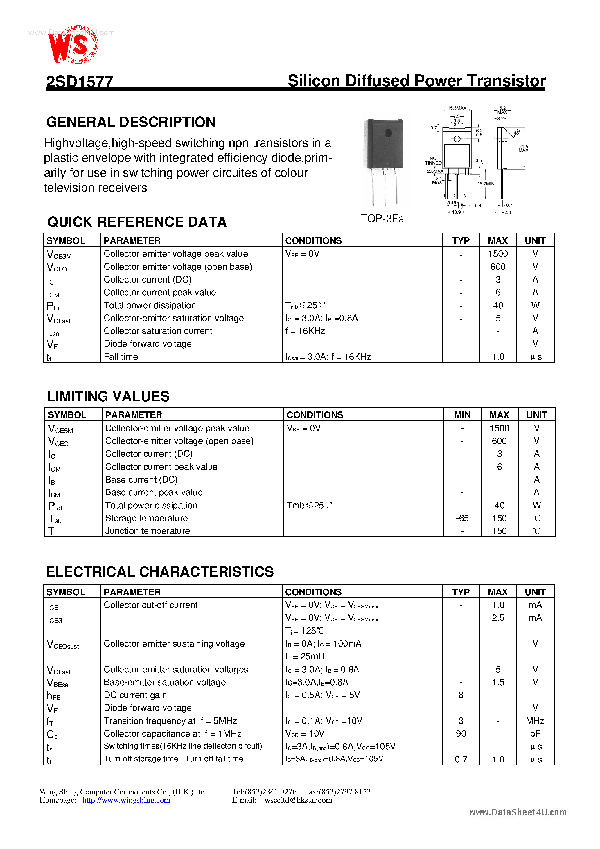 Datasheet D1577 - Search -----> 2SD1577 page 1