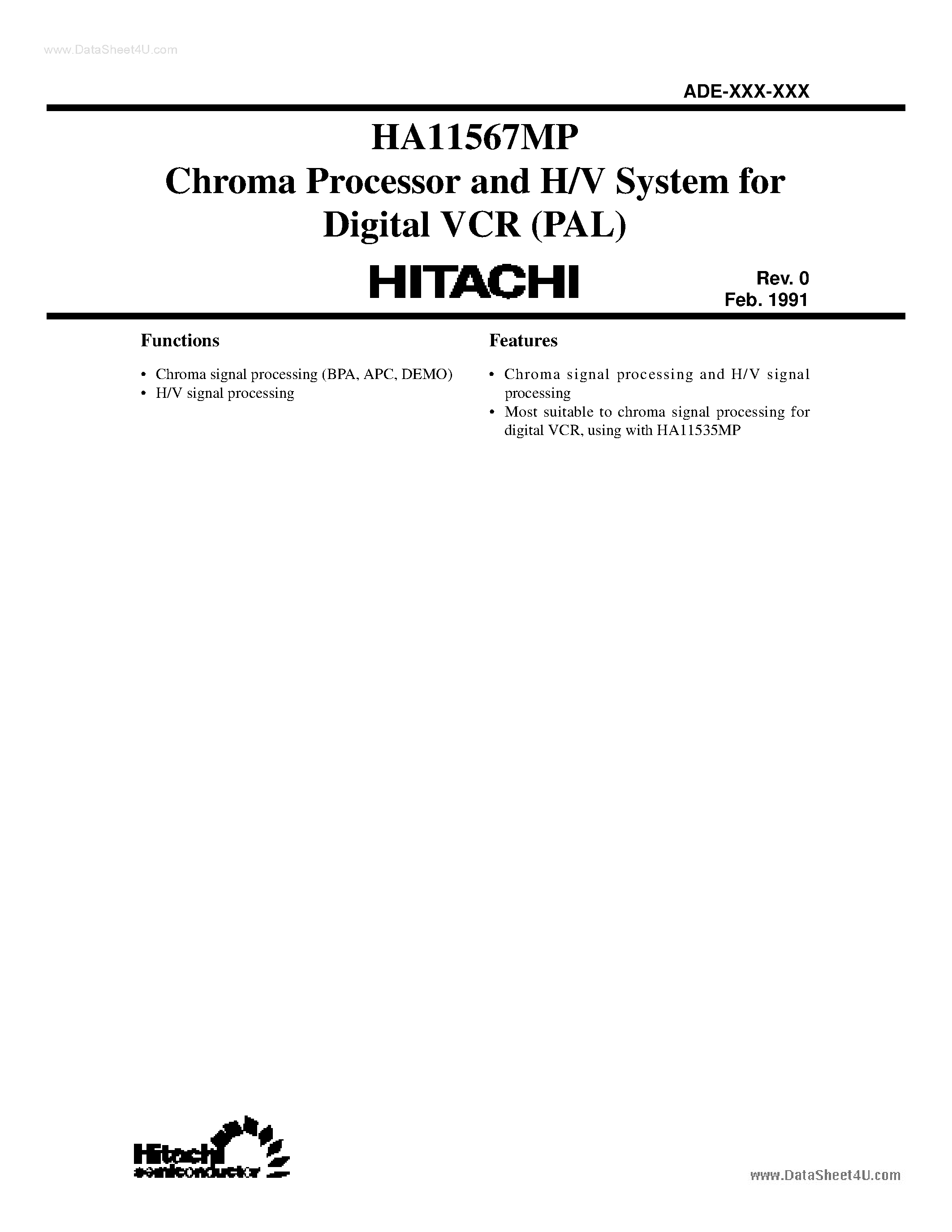 Даташит HA11567MP - chroma processor and H/V system страница 1