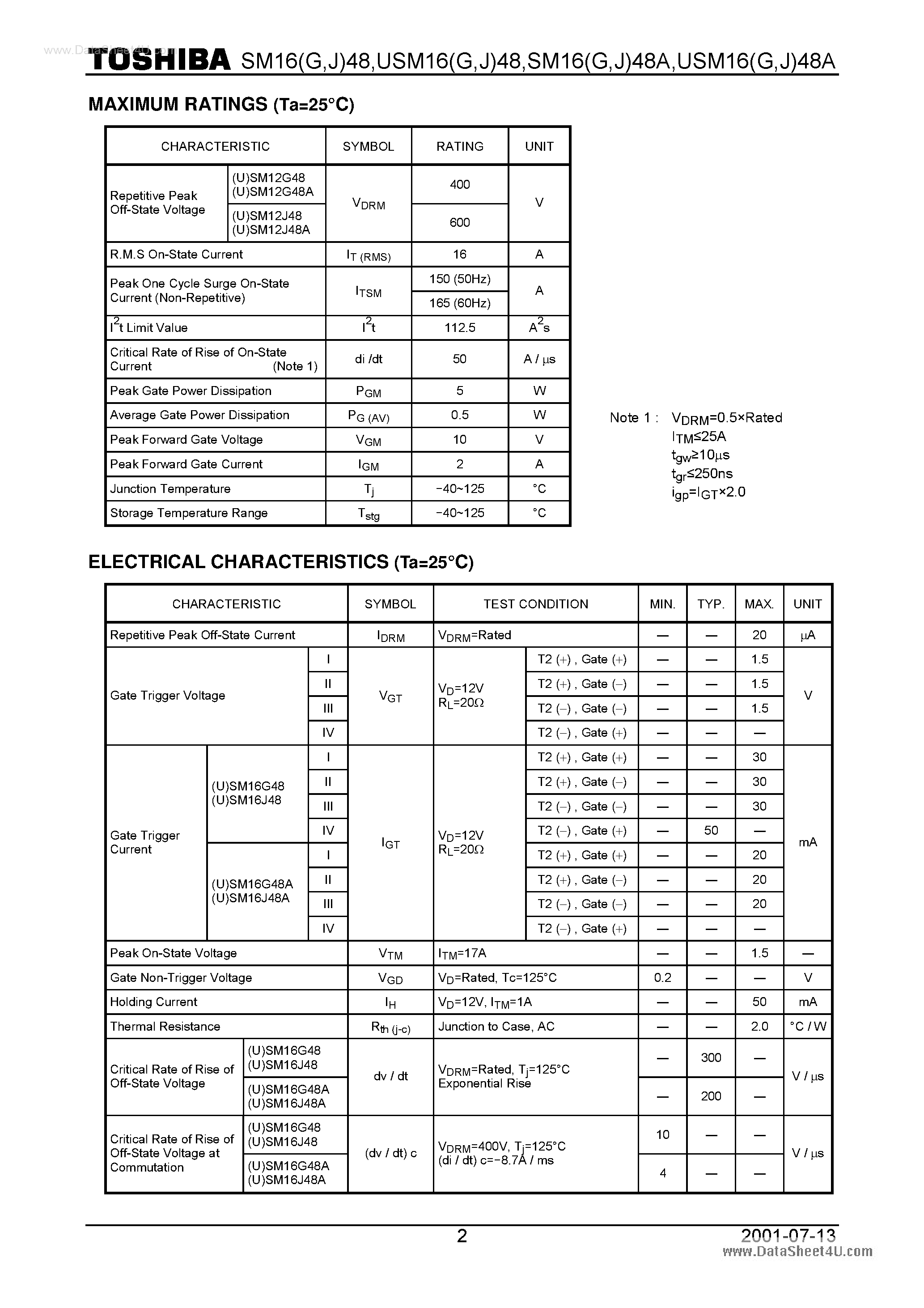 Datasheet SM16G48 - AC POWER CONTROL APPLICATIONS page 2