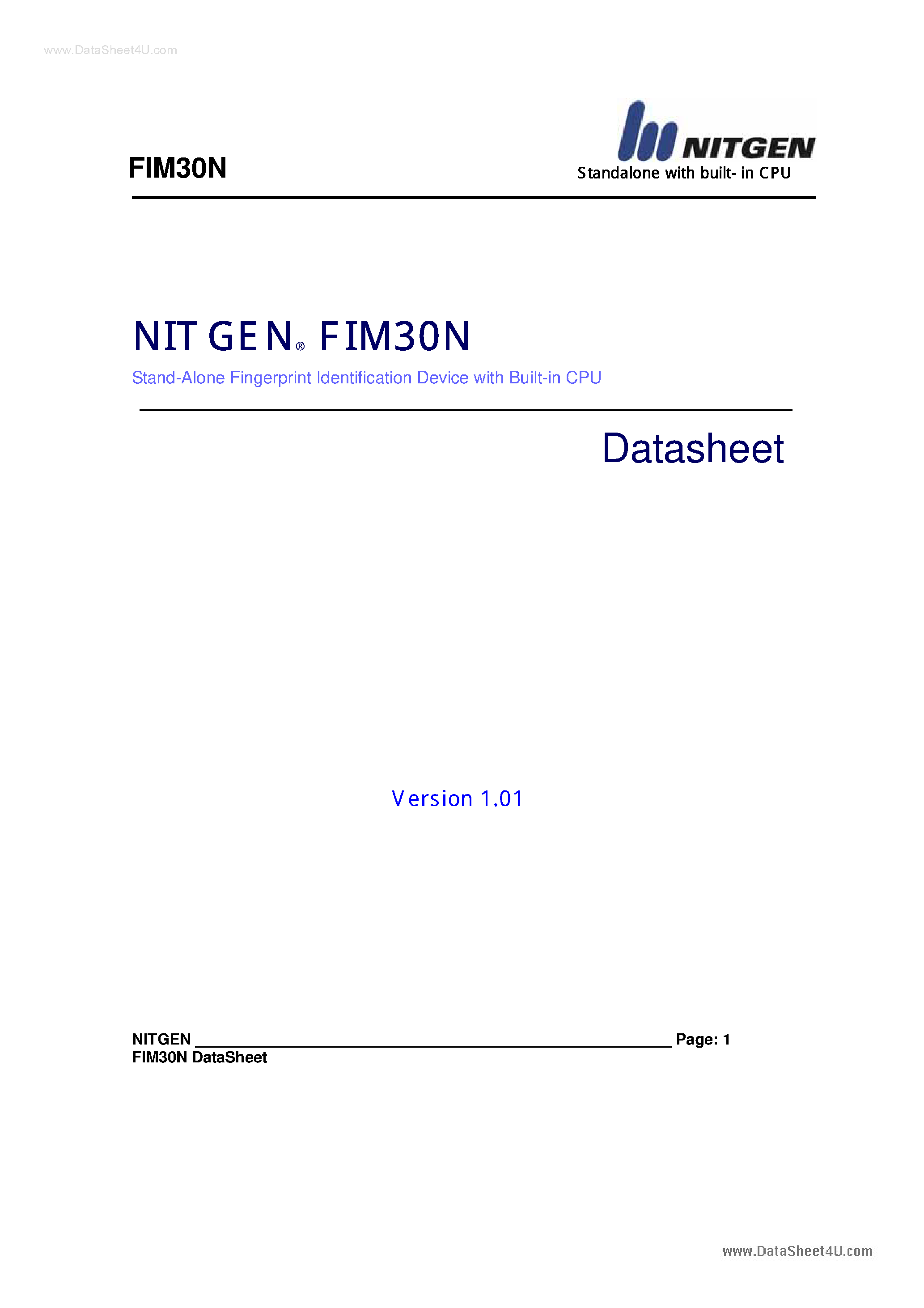 Даташит FIM30N - Stand Alone Fingerpoint Identification Device страница 1