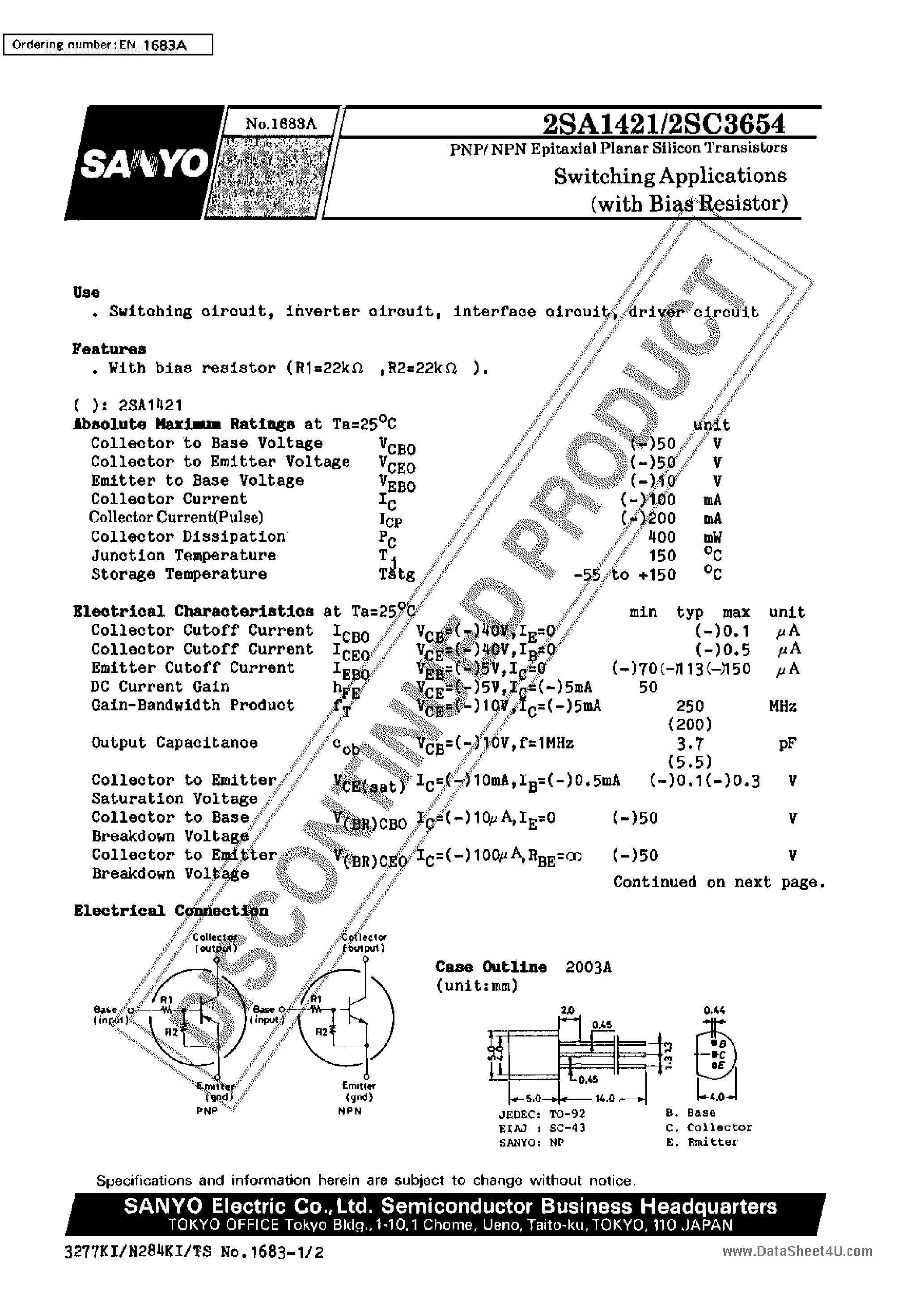 Datasheet C3654 - Search -----> 2SC3654 page 1