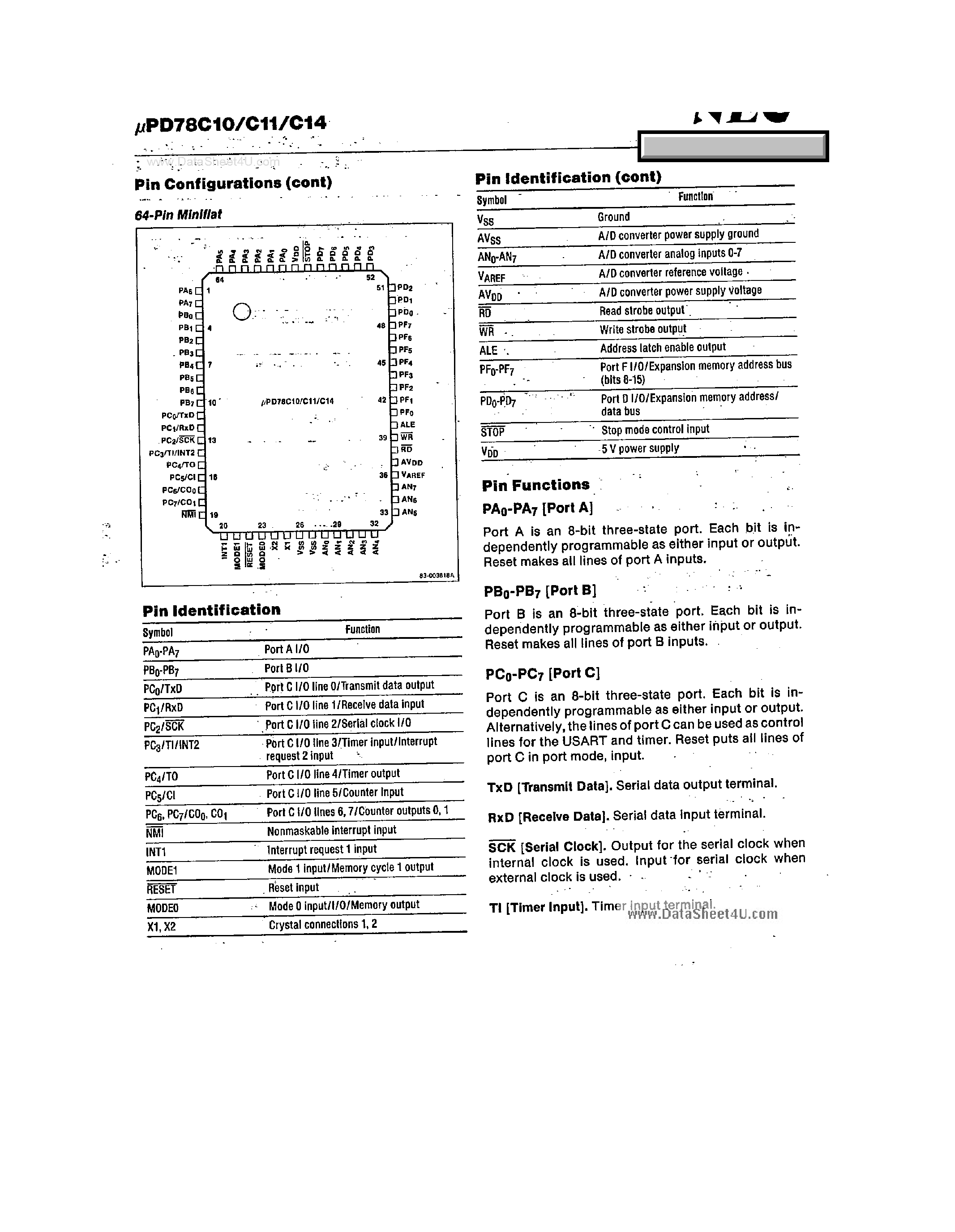 Даташит UPD78C10 - (UPD78C10 - UPD78C14) 8-BIT SINGLE-CHIP MICROCOMPUTER страница 2