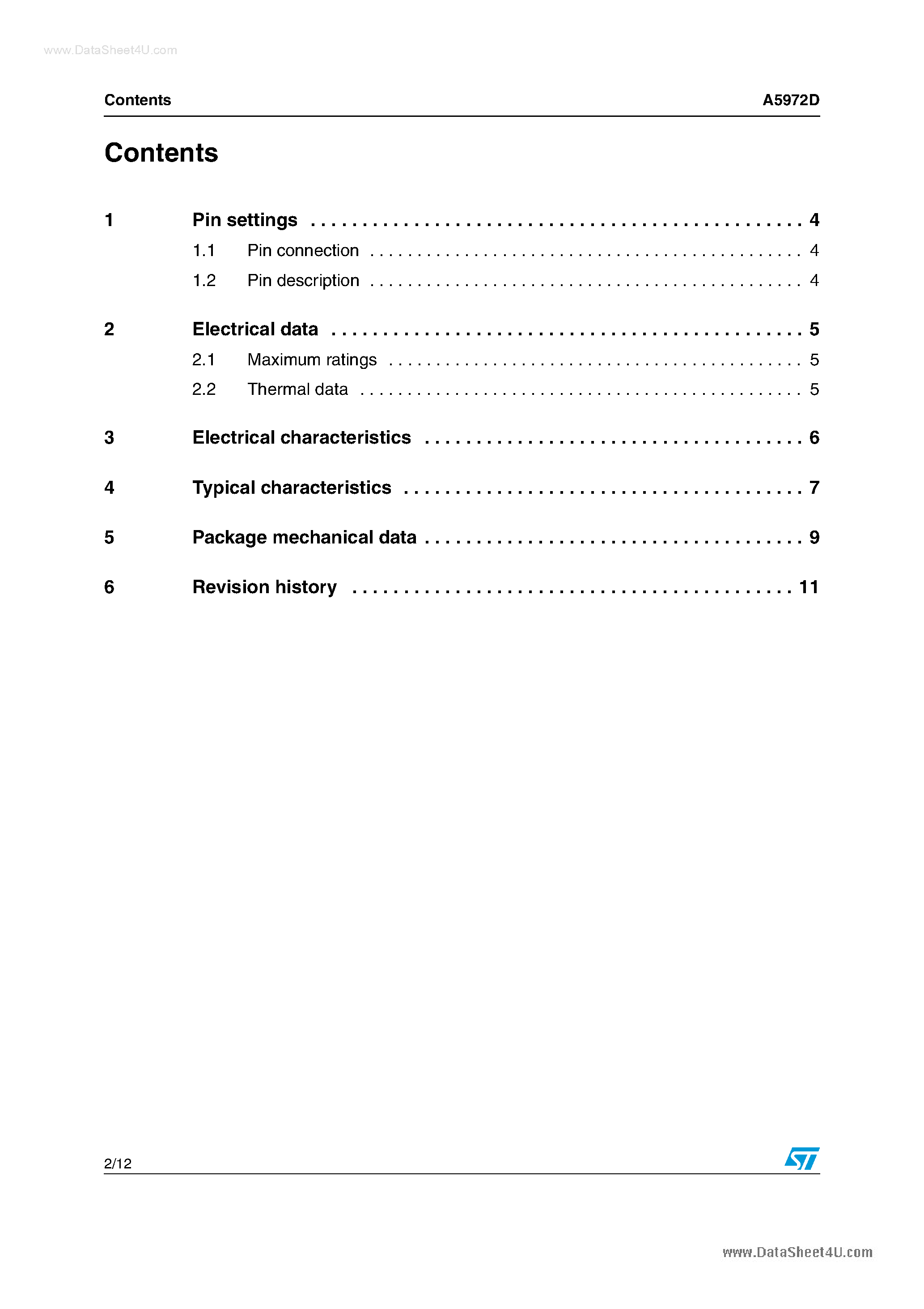 Datasheet A5972D - 2A switch step down switching regulator page 2