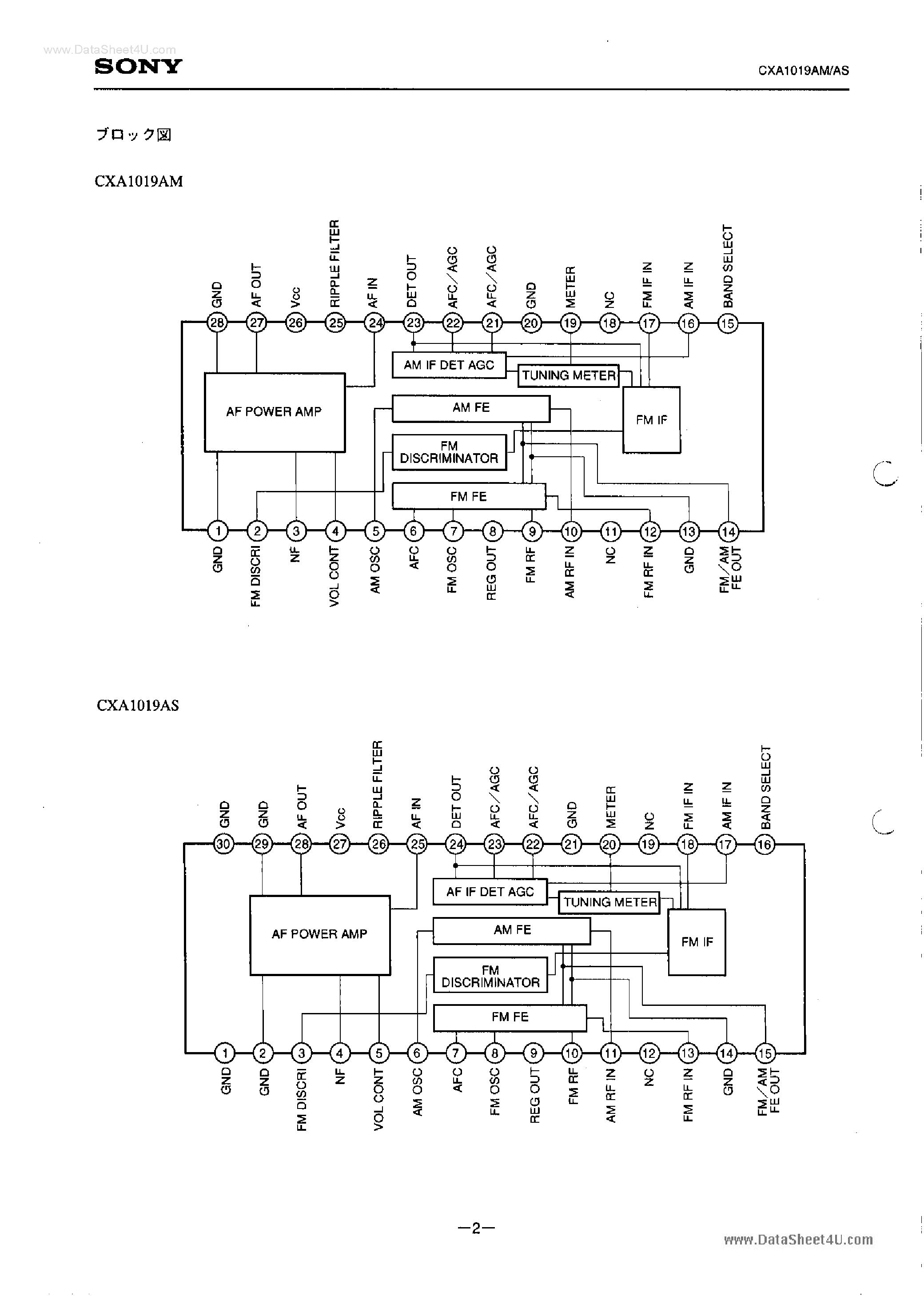 Datasheet CXA1019AM - FM / AM page 2