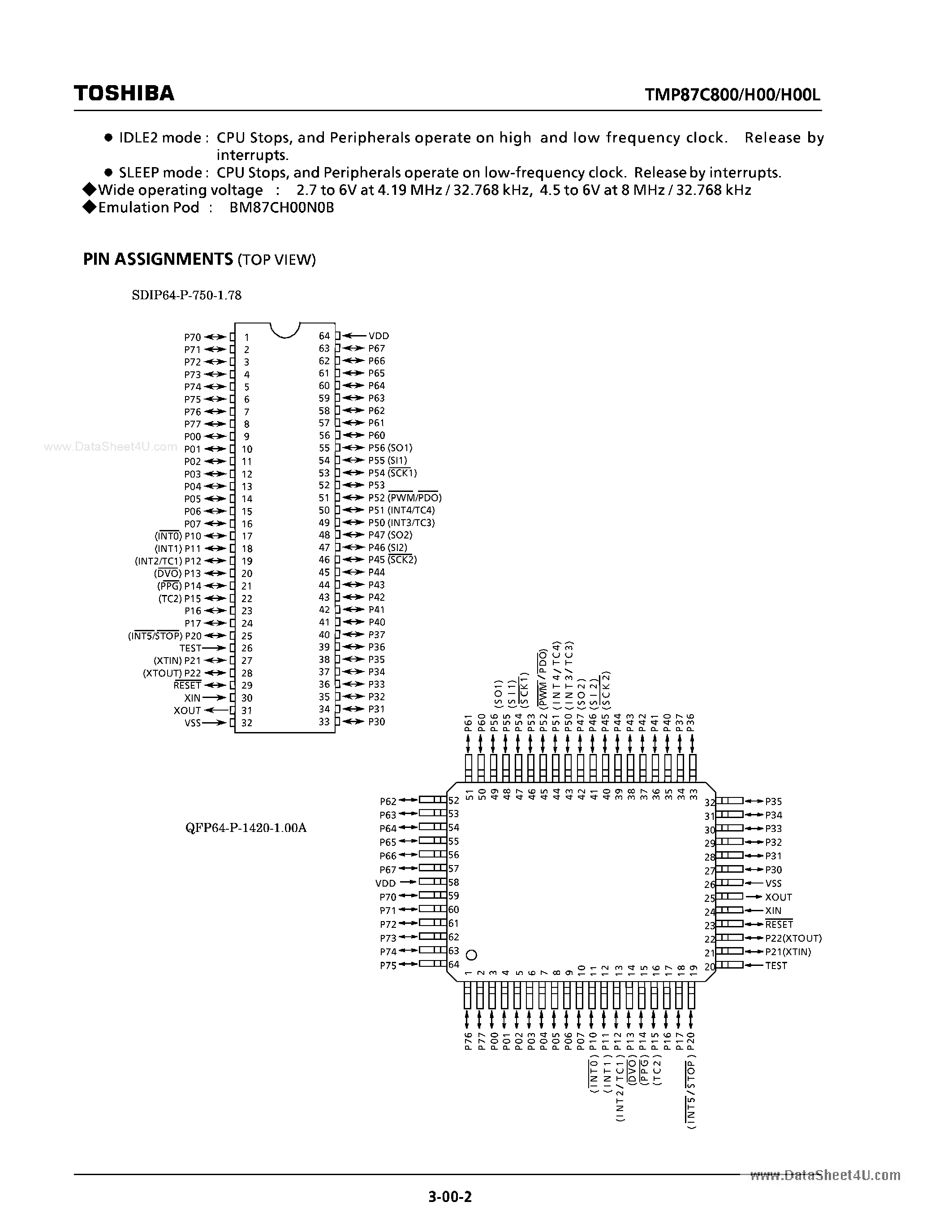 Datasheet TMP87CH00DF - (TMP87CHxxx) CMOS 8-Bit Microcontroller page 2