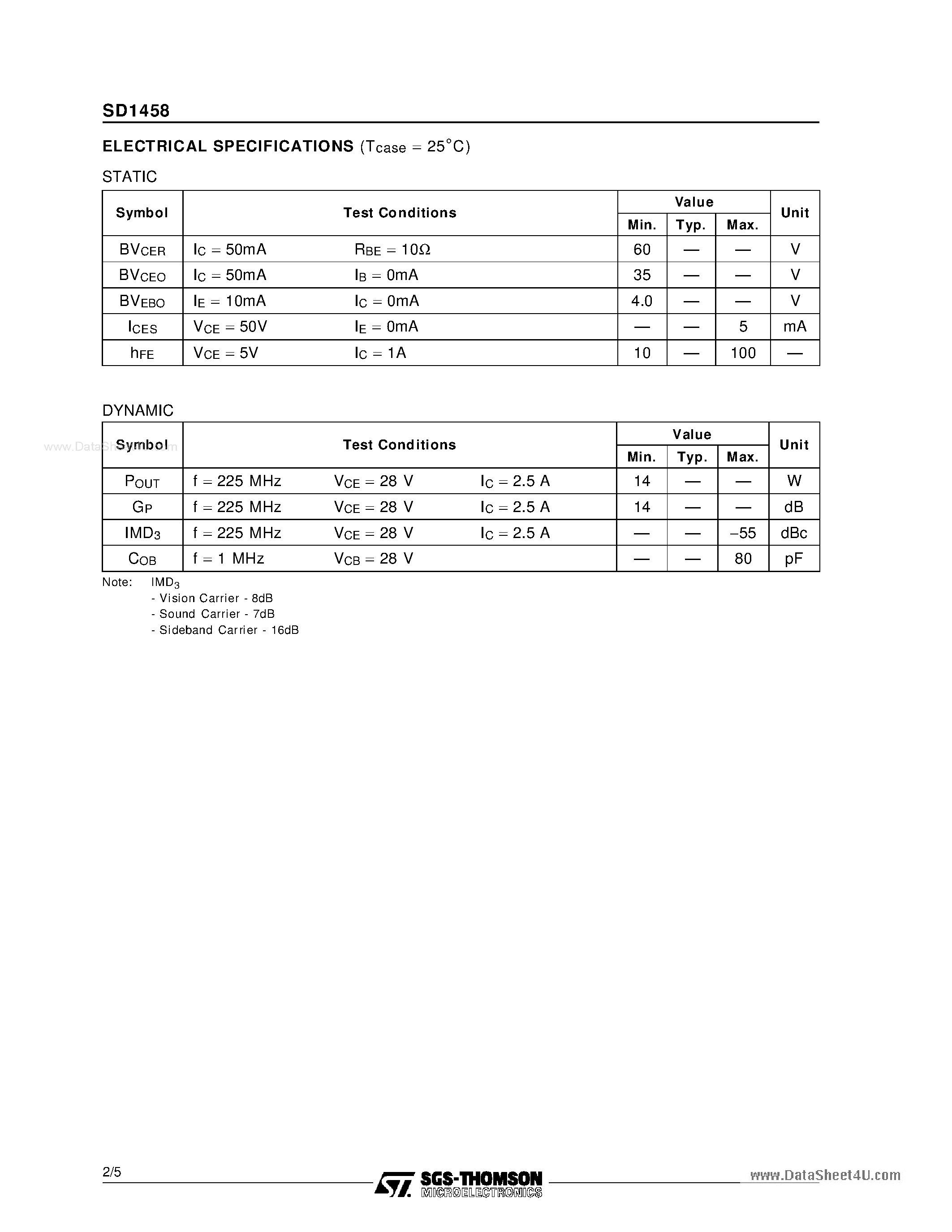 Даташит SD1458 - RF & MICROWAVE TRANSISTORS страница 2