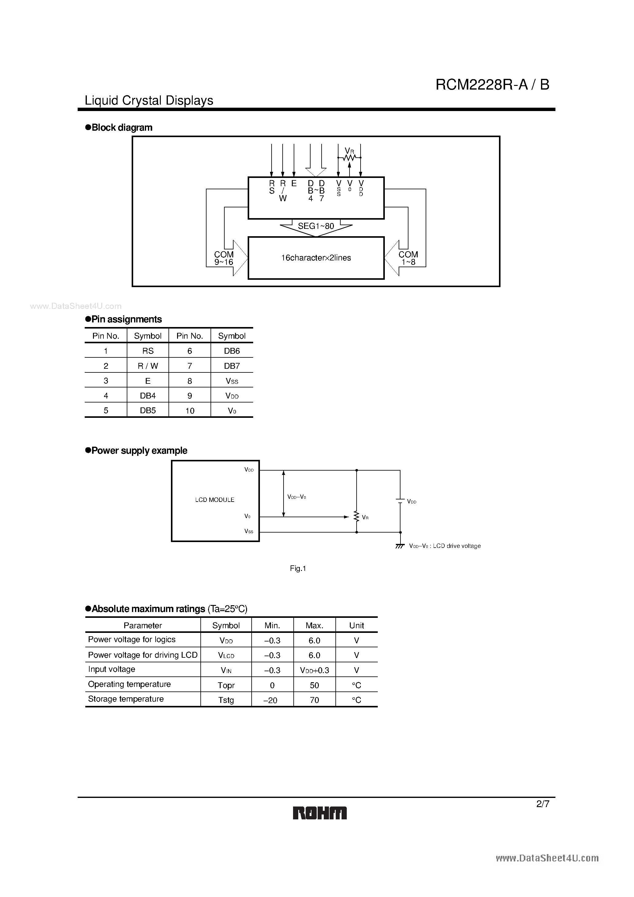 Даташит RCM2228R-A - 16 characters x 2 lines COG module страница 2