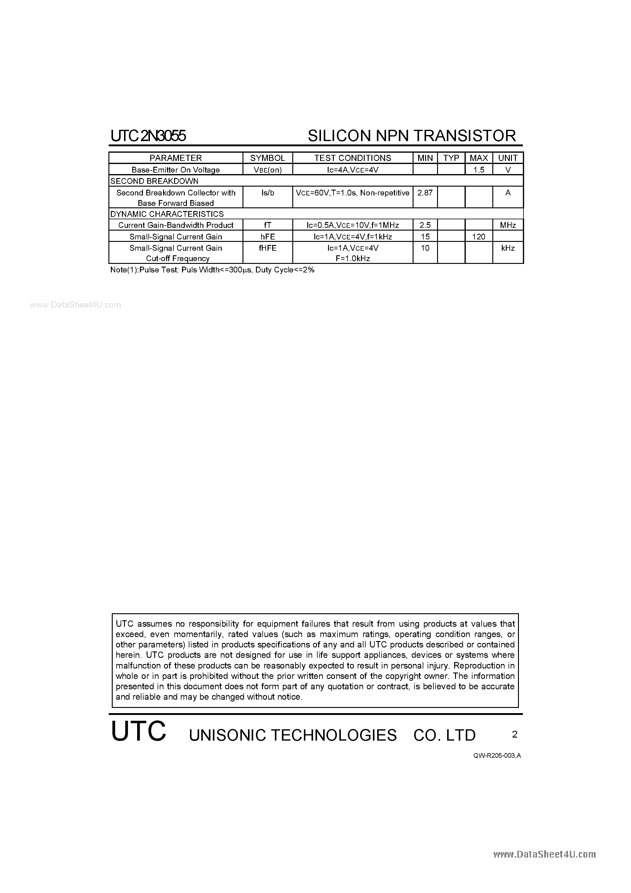 Даташит 2N3055 - SILICON NPN TRANSISTORS страница 2