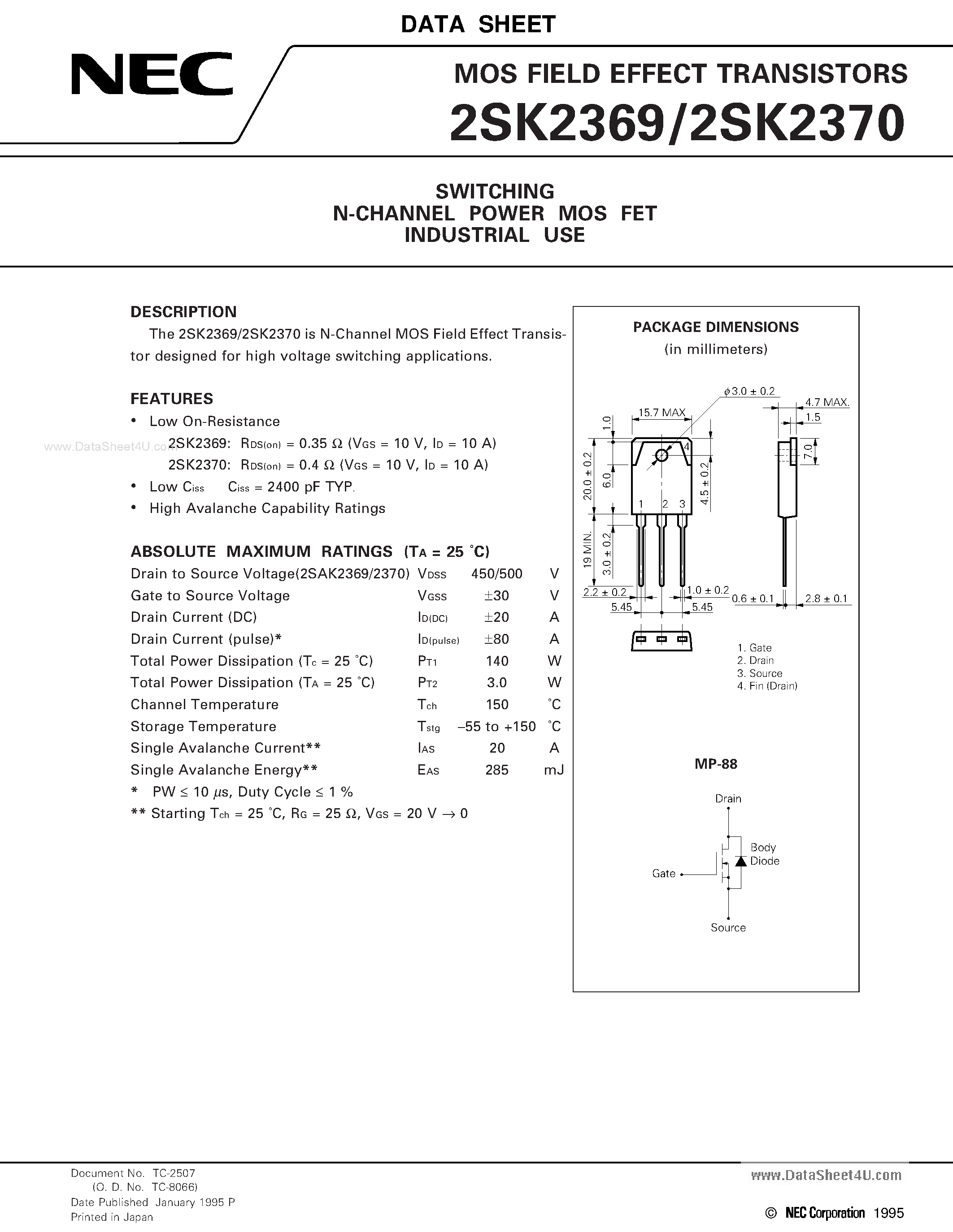 Datasheet K2370 - Search -----> 2SK2370 page 1