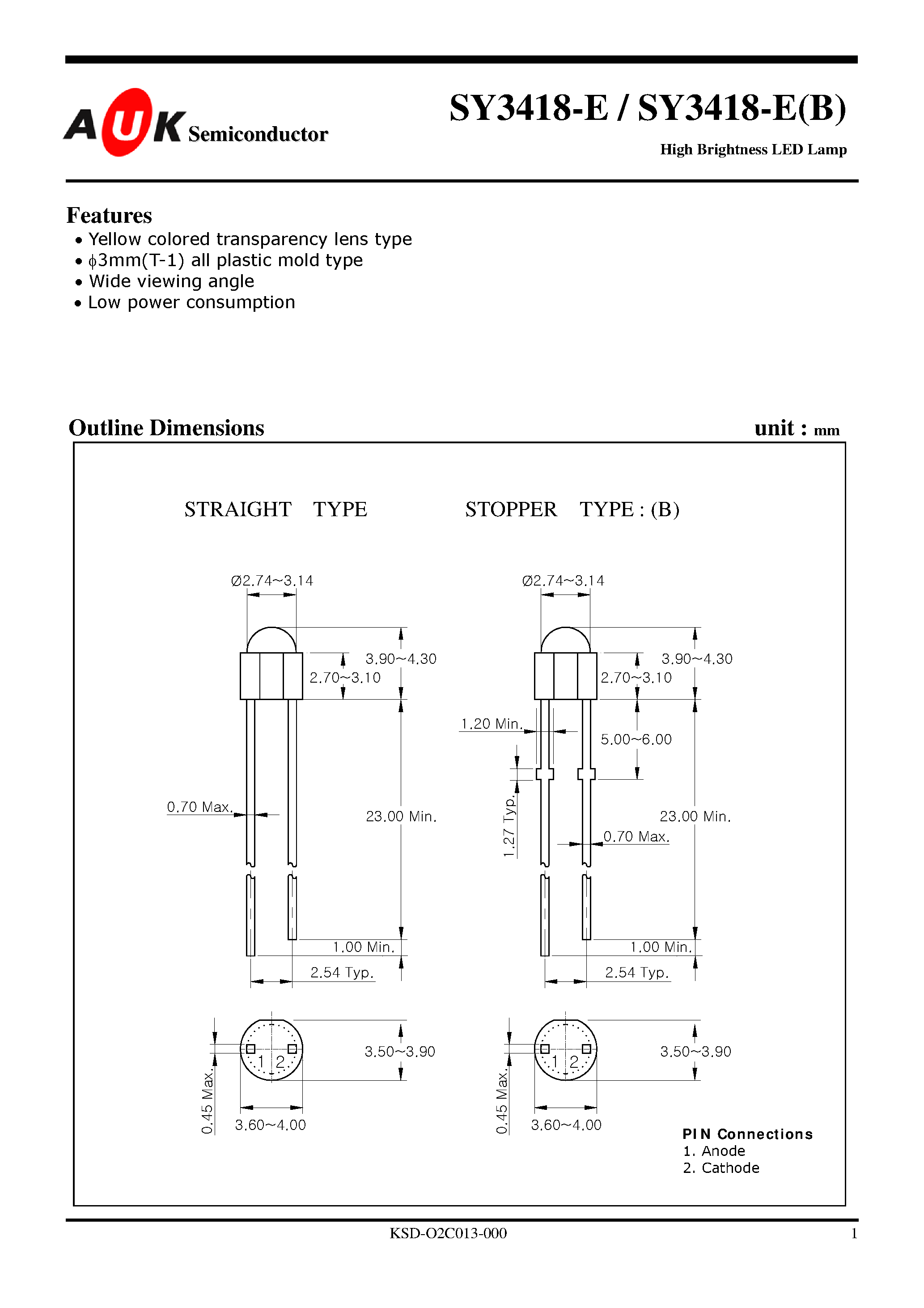 Datasheet SY3418-E - LED Lamp page 1