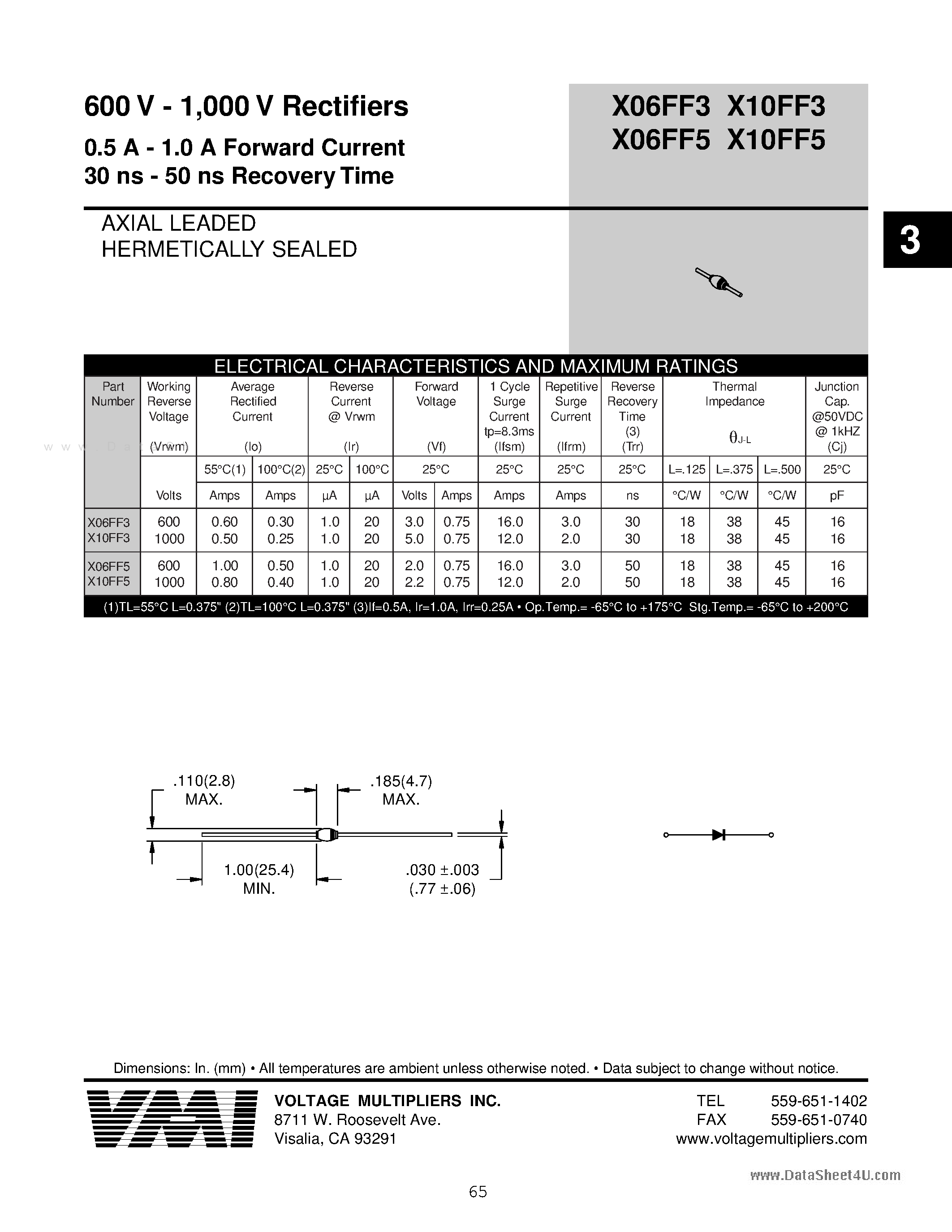 Datasheet X06FF3 - (X06FF3 / X06FF5) Rectifiers page 1