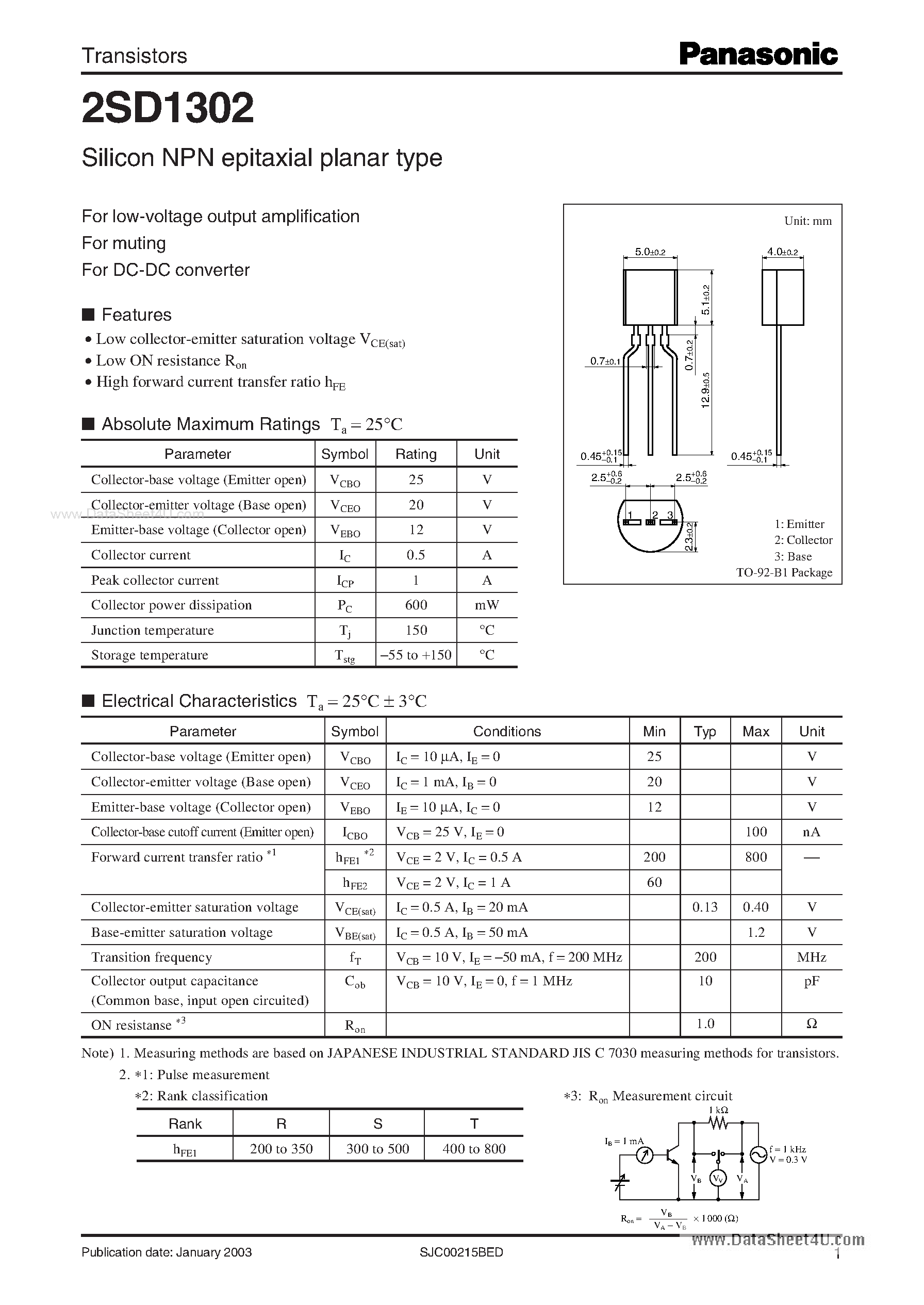 Даташит D1302 - Search -----> 2SD1302 страница 1