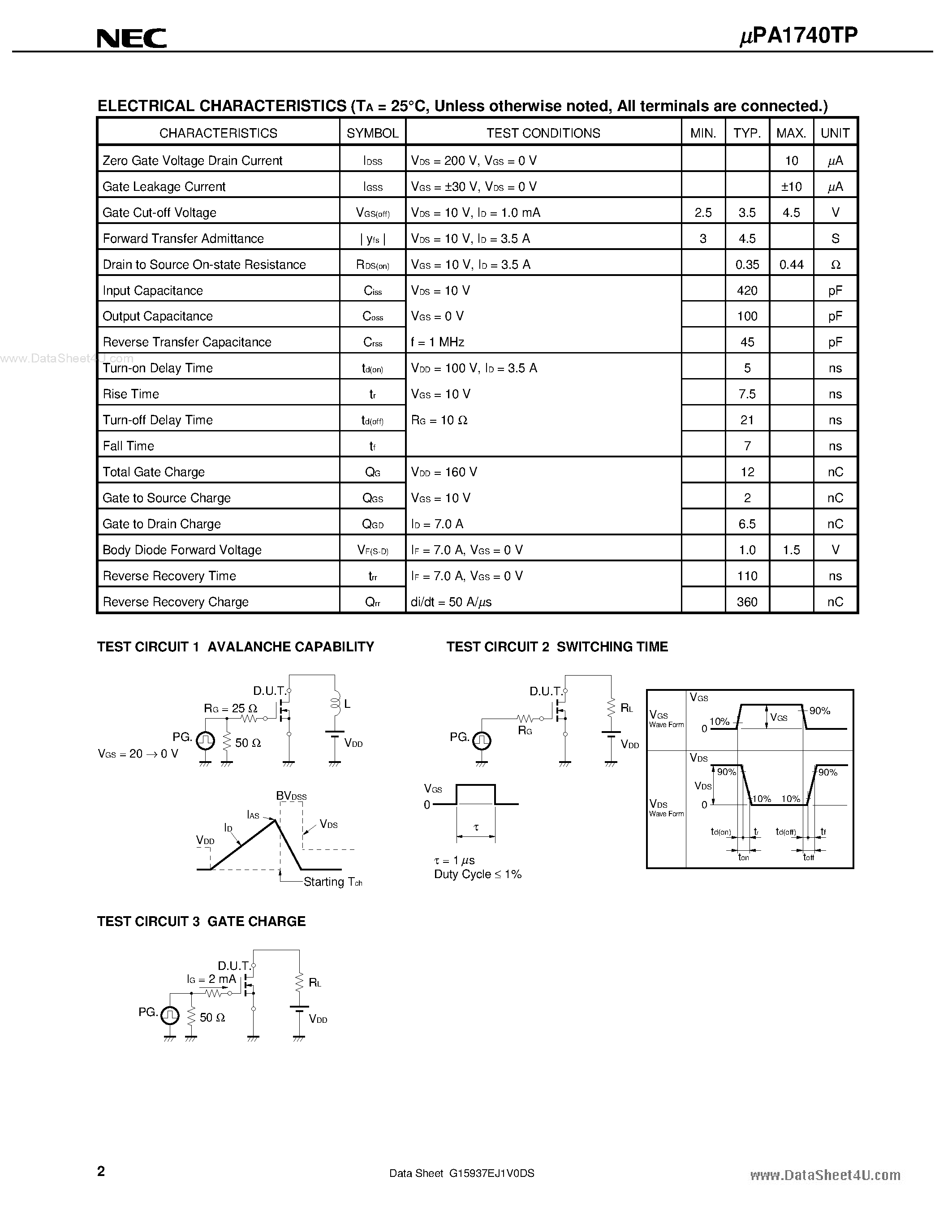 Даташит UPA1740TP - SWITCHING N-CHANNEL POWER MOSFET страница 2