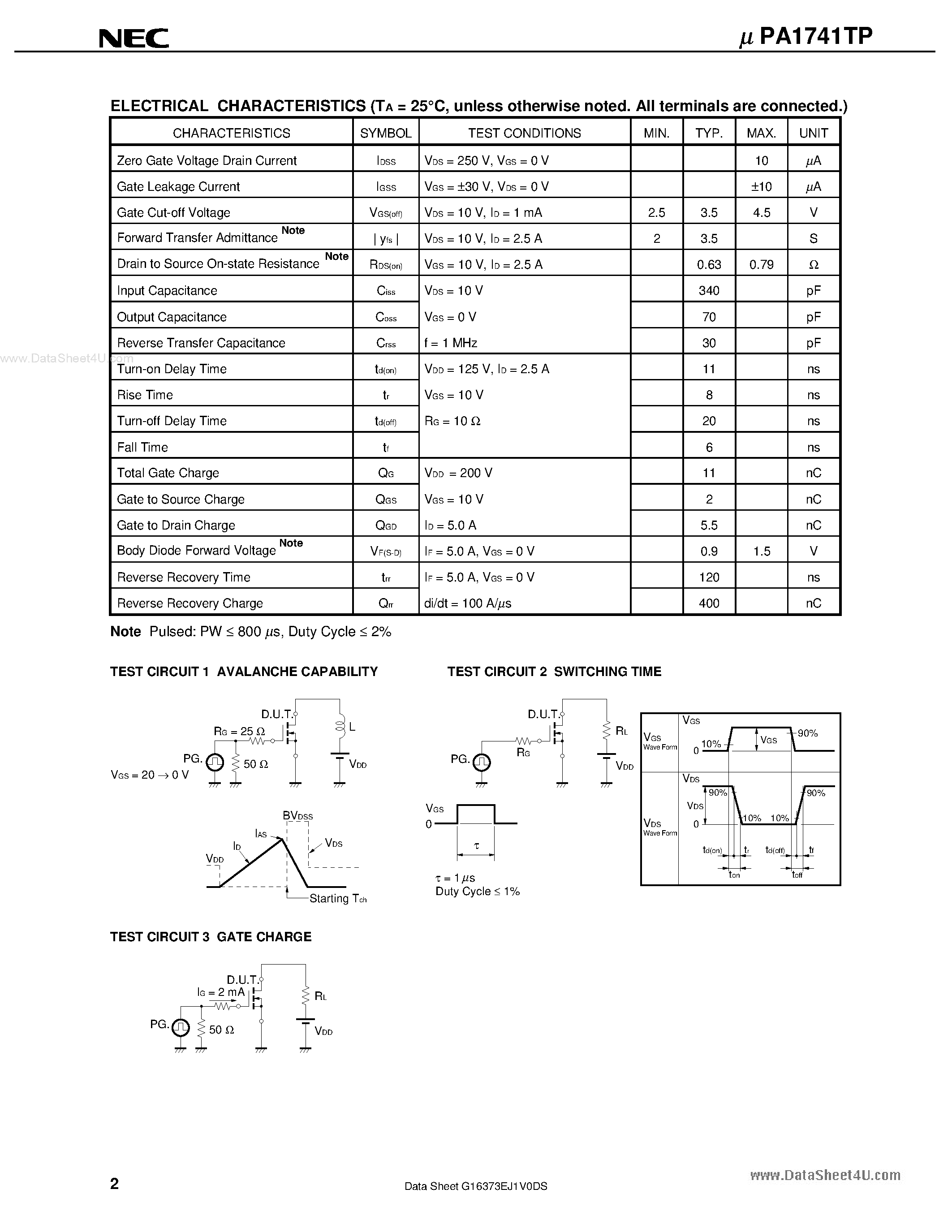 Даташит UPA1741TP - SWITCHING N-CHANNEL POWER MOSFET страница 2