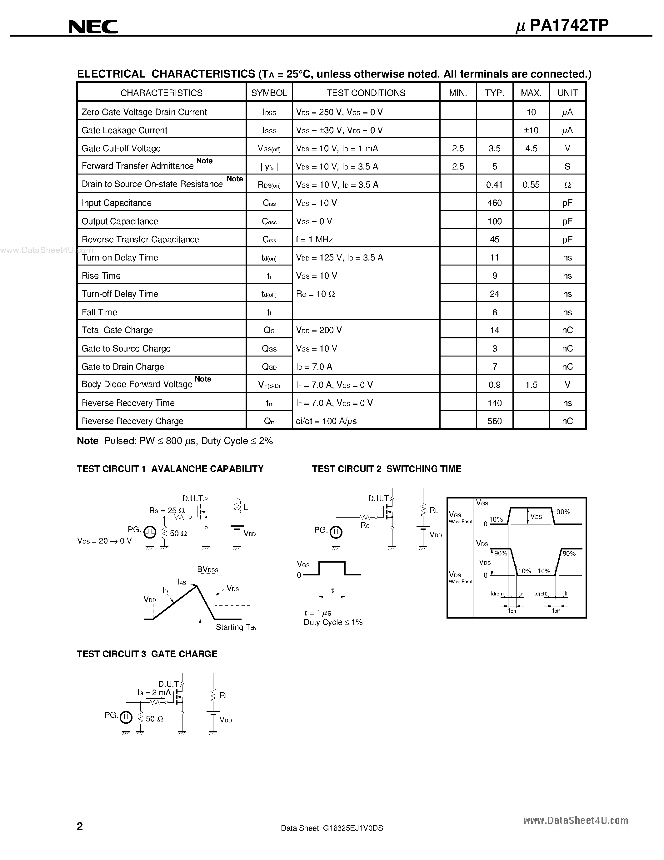 Даташит UPA1742TP - SWITCHING N-CHANNEL POWER MOSFET страница 2