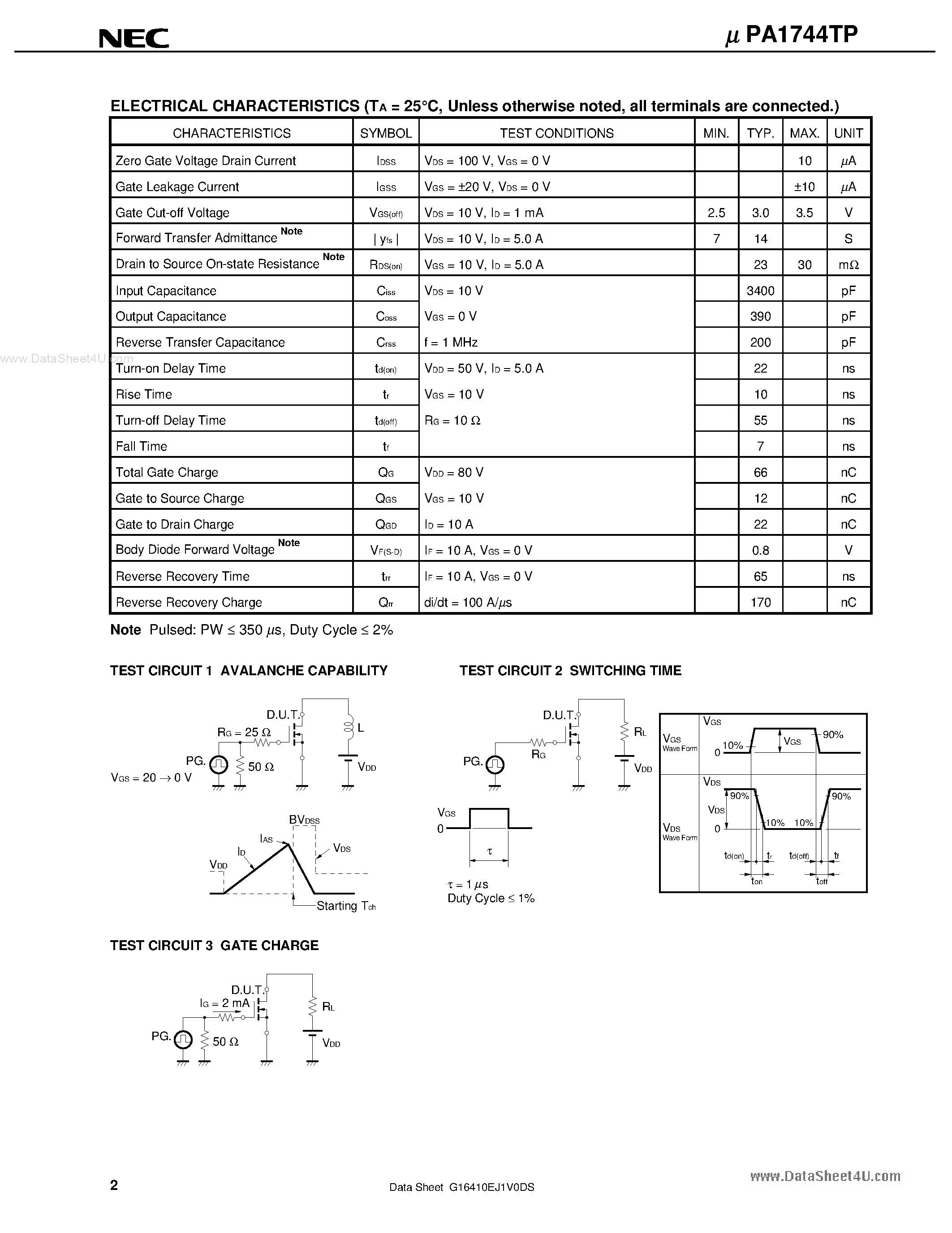 Даташит UPA1744TP - SWITCHING N-CHANNEL POWER MOSFET страница 2