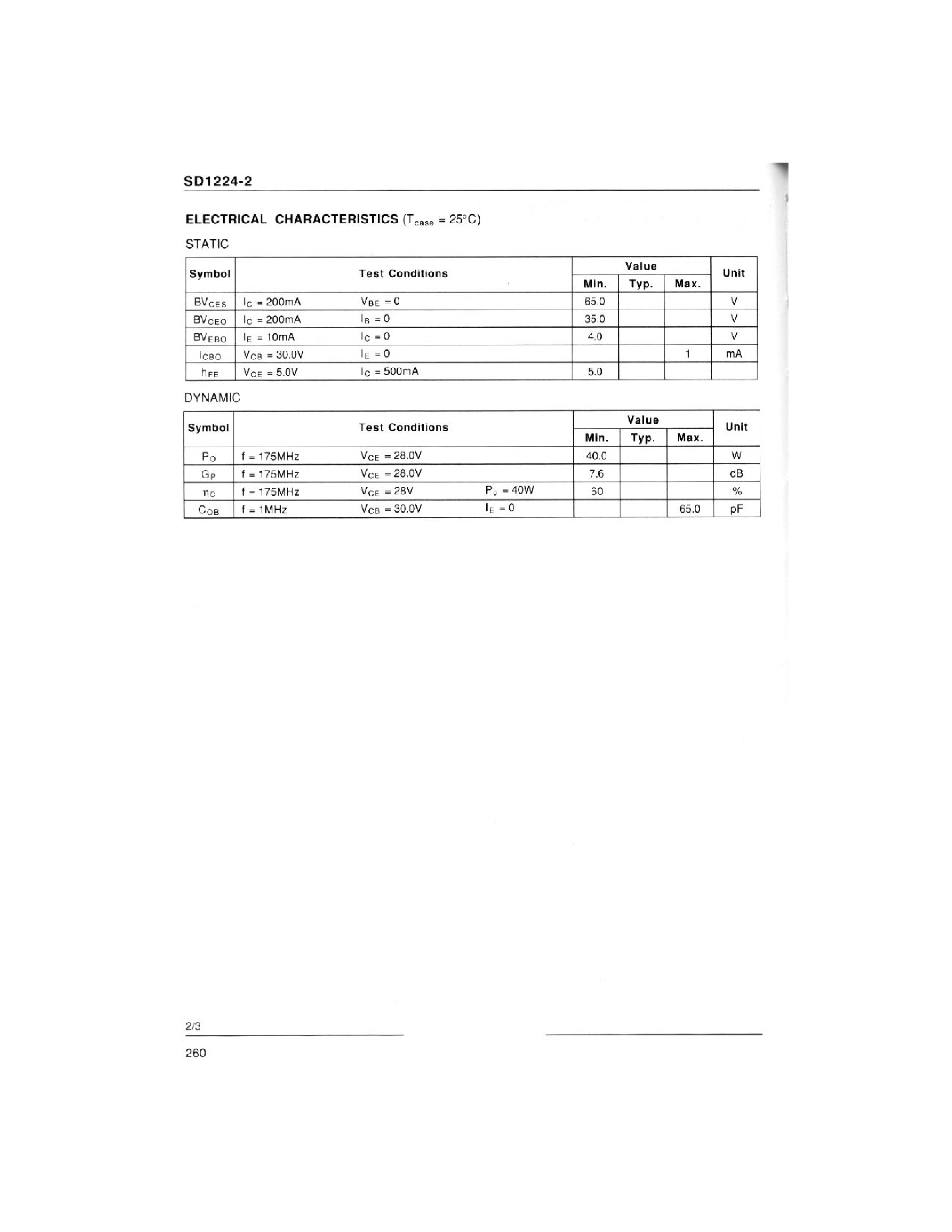 Datasheet SD1224-10 - RF & MICROWAVE TRANSISTORS HF SSB APPLICATIONS page 2