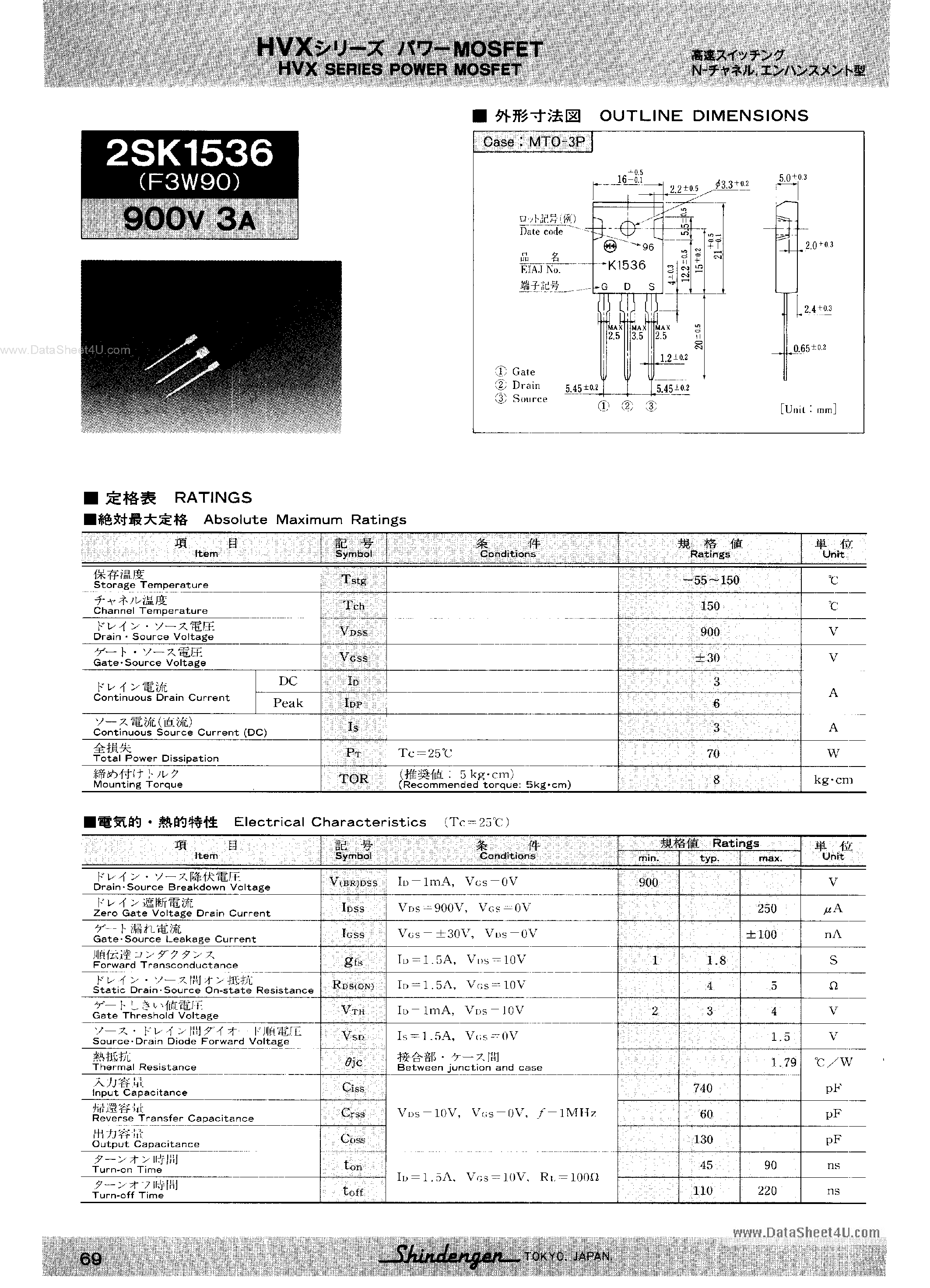 Datasheet 2SK1536 - Power MOSFET page 1